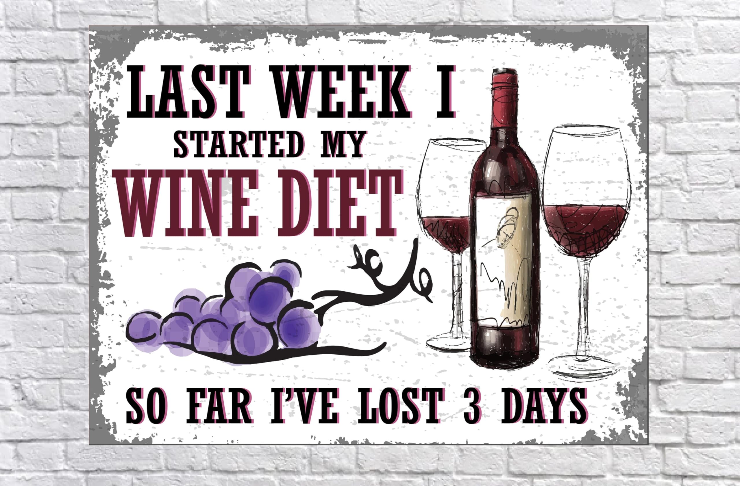 WINE DIET Retro Metal Sign Man Cave Bar Pub Plaque Party Vintage Gift
