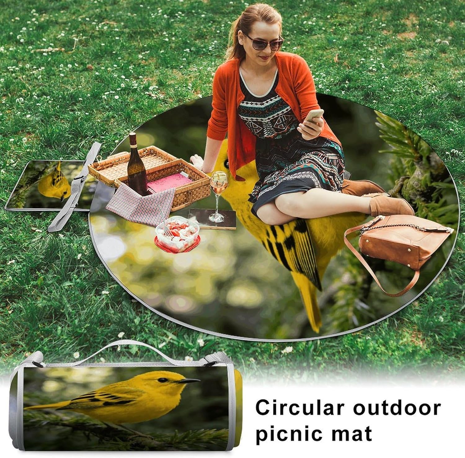 Warbler Picnic Mat Lightweight Waterproof Picnic Blankets Extra Large Picnic Outdoor Blankets Foldable Sandproof Beach Blanket for Park Beach Camping Courtyard 58.3''x58.3''