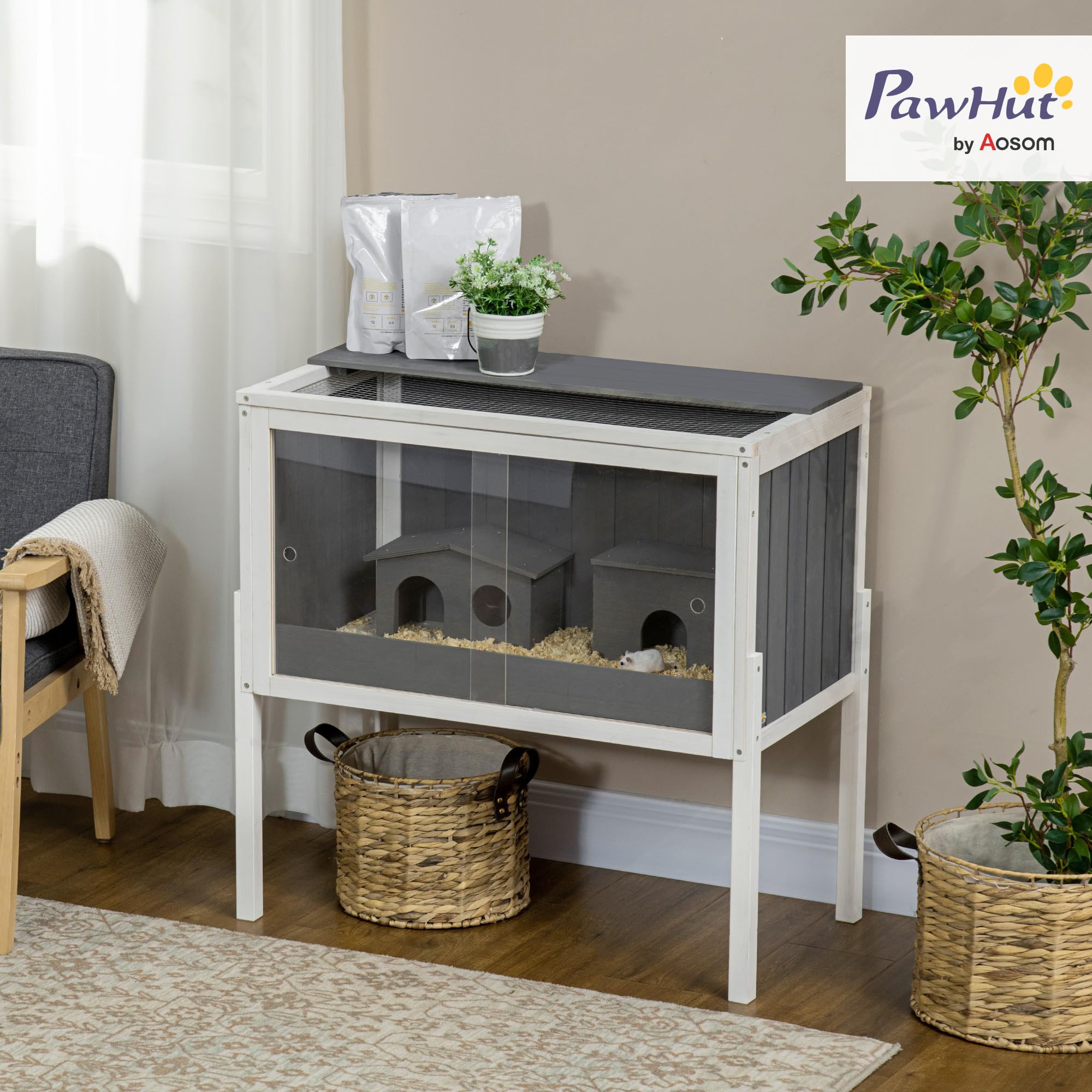 PawHut Hamsterkäfig mit Schiebetür für Zwerghamster 82 x 45 x 81 cm Grau