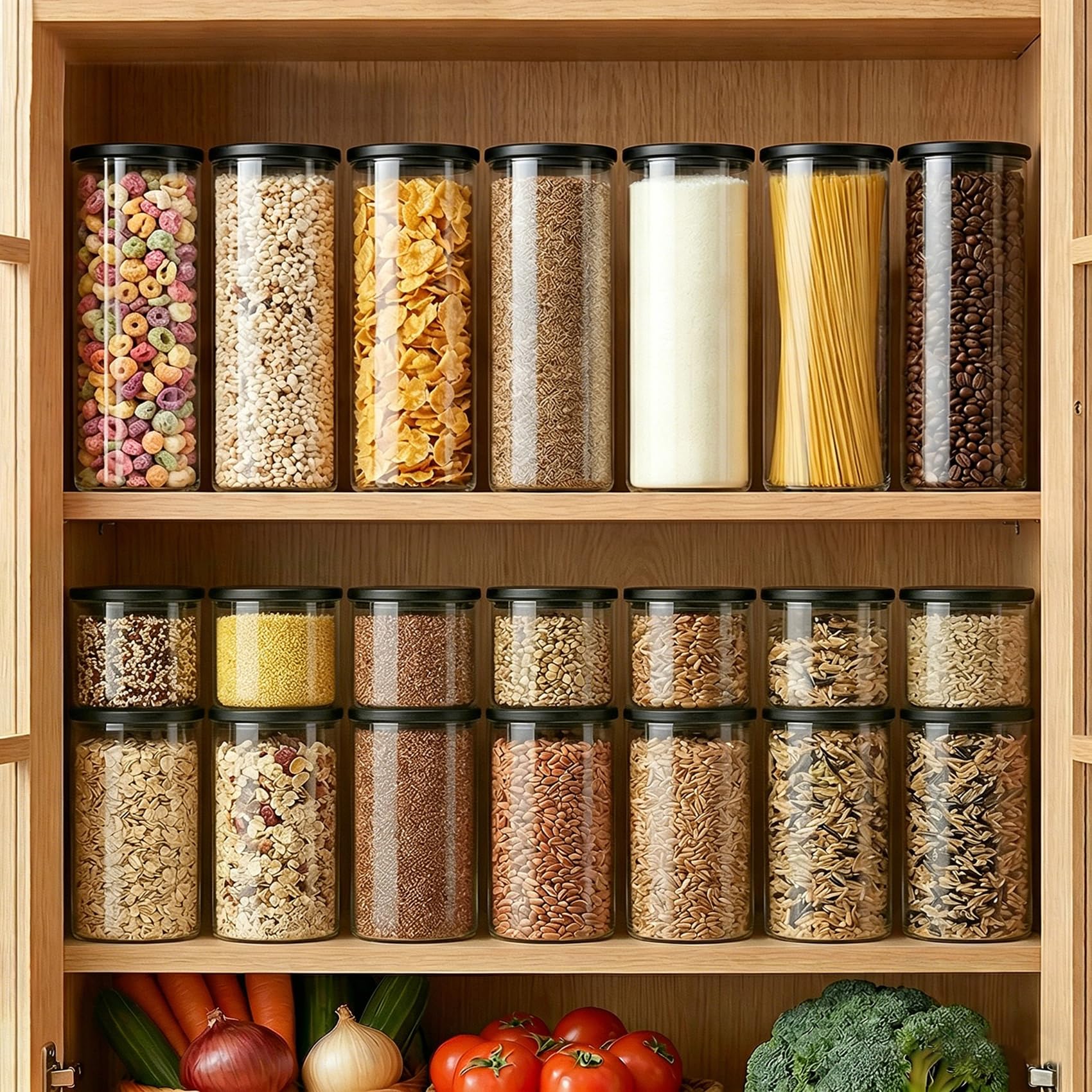 Set di 6 barattoli con coperchio, ermetici, 600 ml, con coperchio in vetro trasparente, con etichette e penna, impilabili, rotondi, per caffè, noci, zucchero, snack e cassetti da cucina