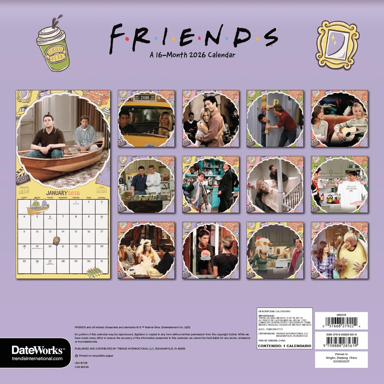 Friends Calendar 2026 - Deluxe 2026 Friends TV Show Wall Calendar Bundle with Over 100 Reminder Stickers (Central Perk Gifts, Office Supplies) image 4 of 7 B0FHC1GRWB