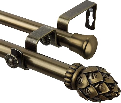 Miniatura 10 de Rod Desyne Bud - Barra de cortina doble, 120 x 170 pulgadas, níquel satinado