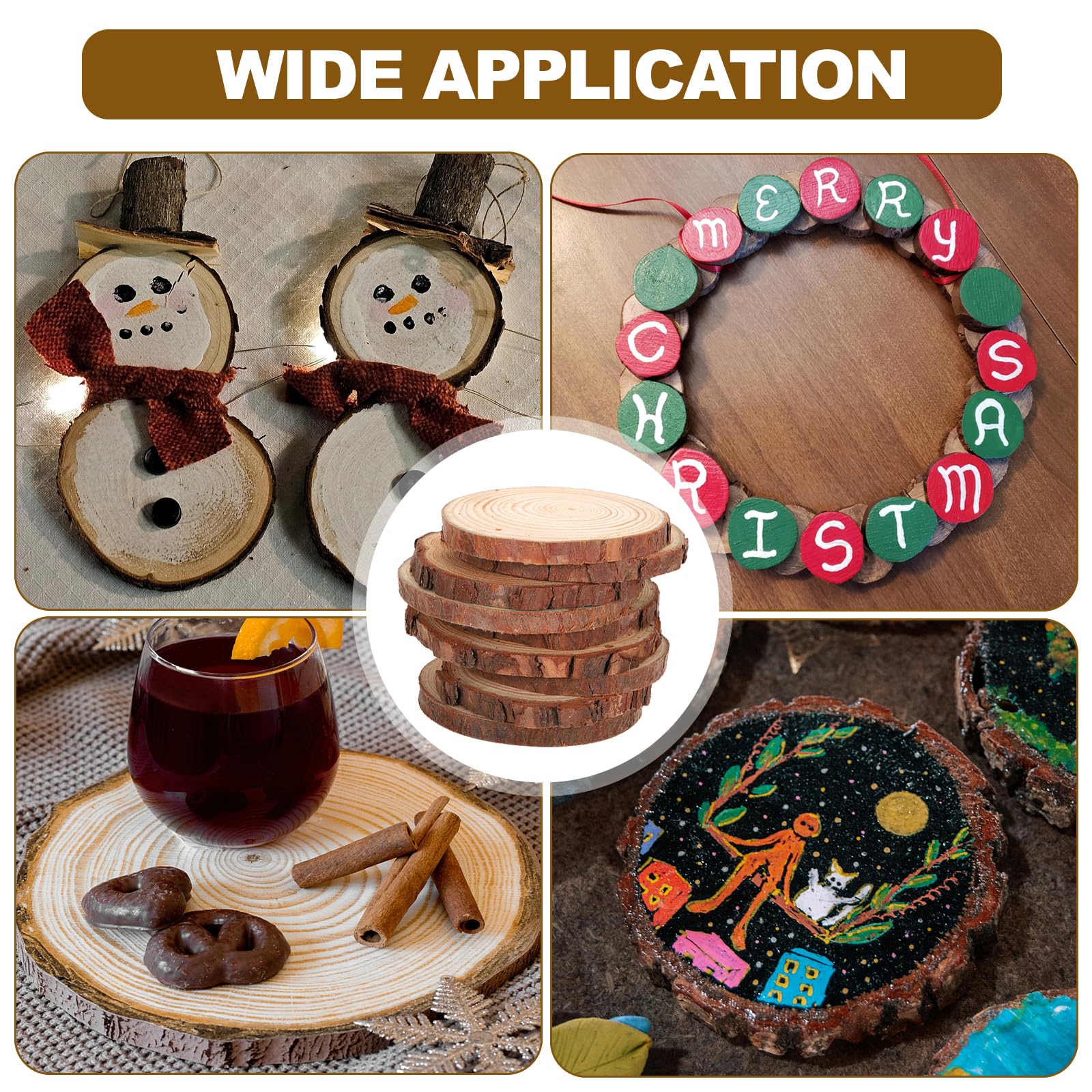QUARKZMAN 20 Piezas Kit Rodajas Madera 4,3-4,7 Pulgadas Pretaladrados | Sin Acabado, con Corteza, Círculos Redondos, para Manualidades, Adornos de Navidad y Decoración de Boda Rústica