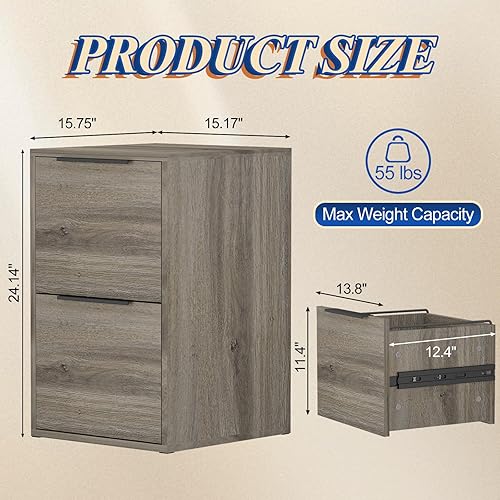 Miniatura 33 de LUCYPAL Archivador de 2 cajones, archivadores de madera con barras colgantes para tamaño carta, archivadores para oficina en casa, archivador