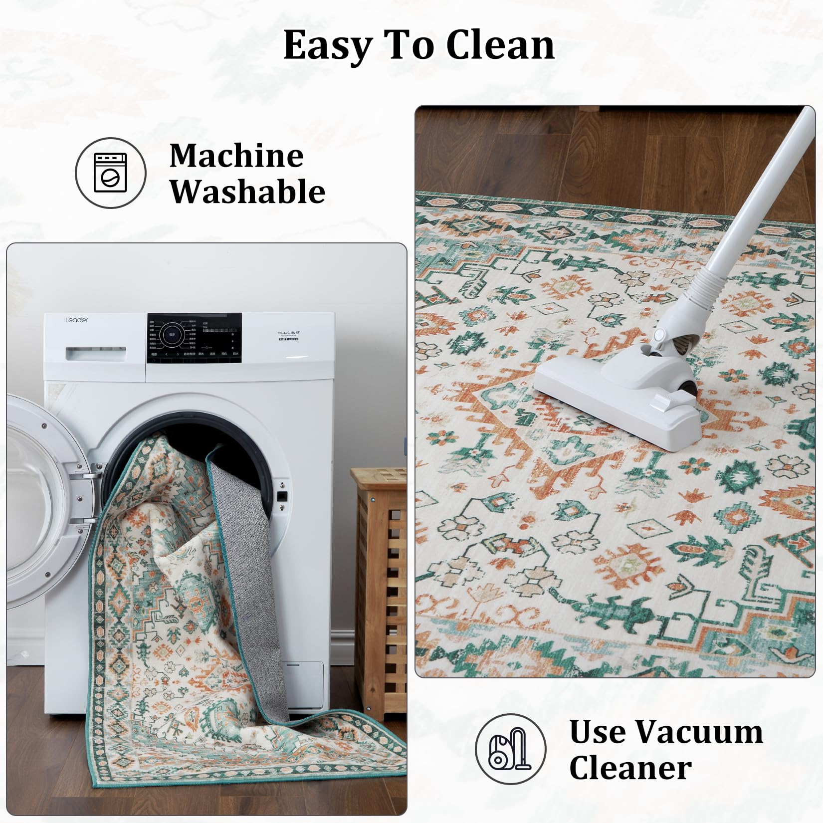 Tapis Salon Rond Ø190 Cm – Antidérapant, Lavable En Machine, Moderne Vert/Orange – Pour Cuisine, Chambre Ou Salon - 5