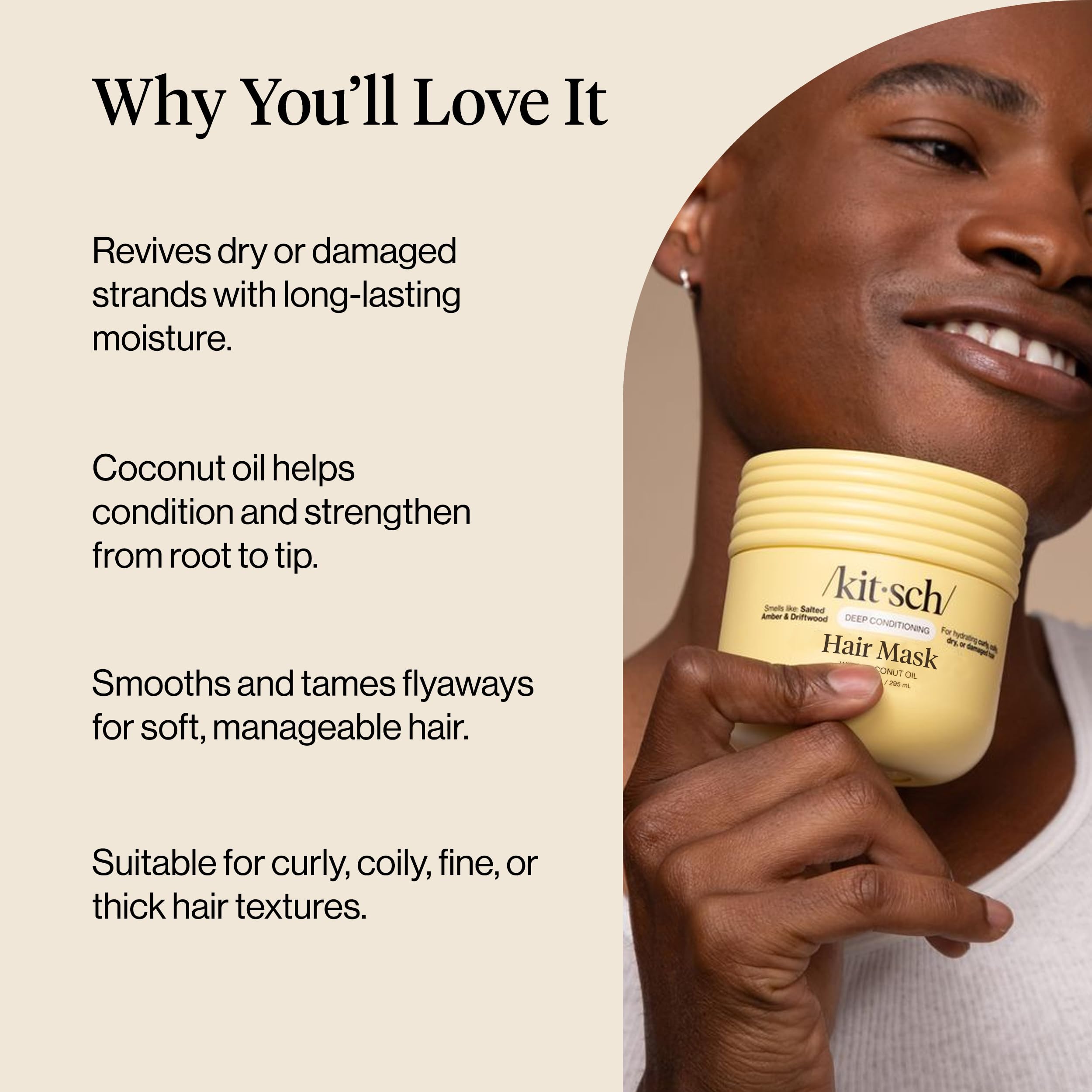 Kitsch Deep Conditioning Hair Mask – Moisturizing Hair Mask for Damaged Hair with Coconut Oil – Hydrating, Strengthening & Frizz-Reducing Hair Care Treatment for Curly, Coily & All Hair Types - 10 oz