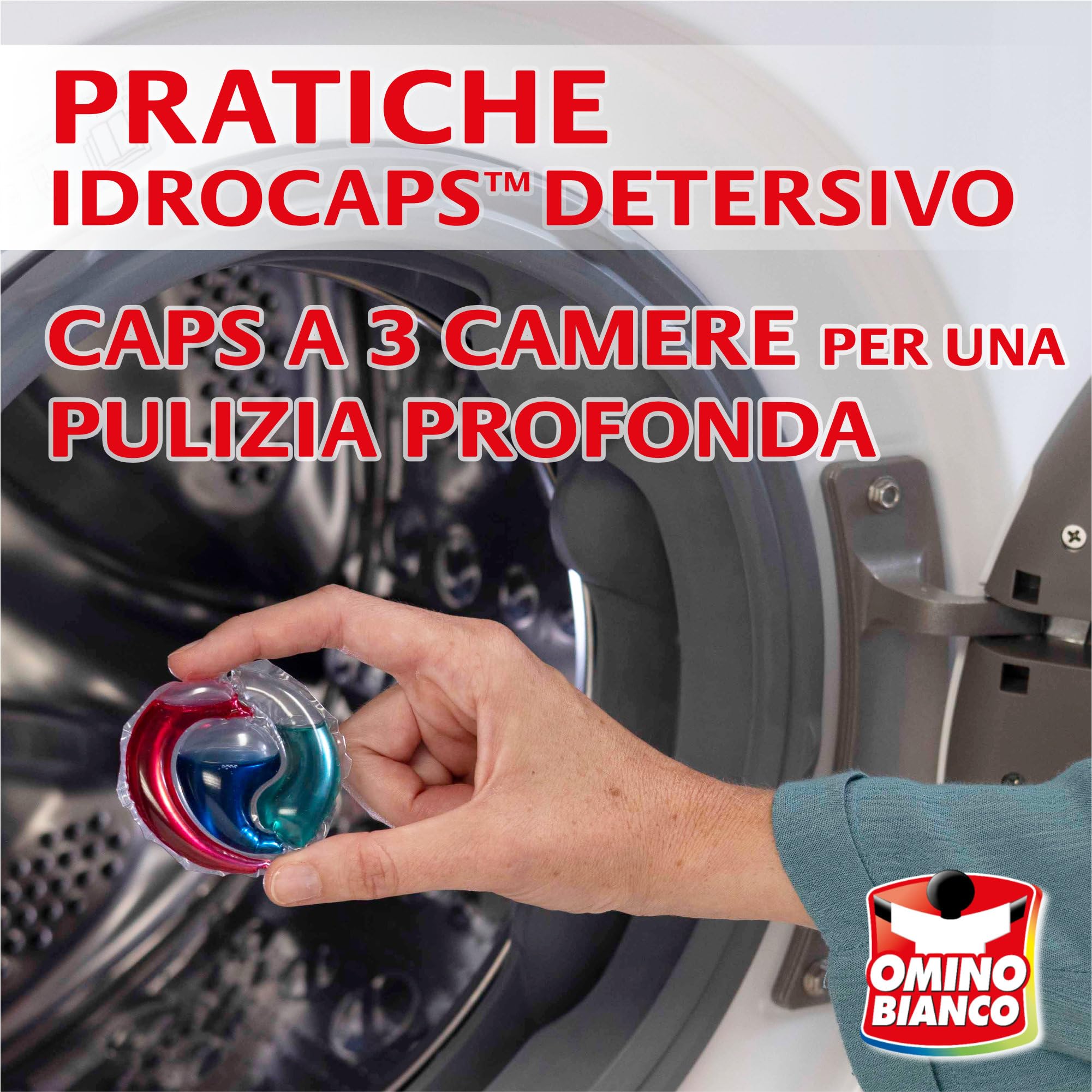 Omino Bianco Idrocaps - Detersivo LavatriceiIn Capsule Sciogli Macchie, 80 Lavaggi, Efficace a Basse Temperature, Profumo Muschio Bianco, 20 Caps x 4 Confezioni