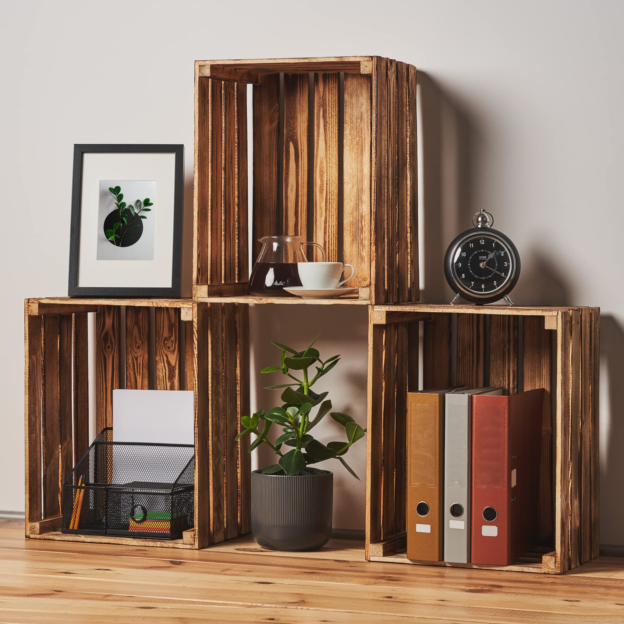 Cakla Holzkiste Vintage 3 Stück XL 50x40x30 - Dekorative Holzkisten für Gegenstände - Geschenkbox - Stilvoll und Elegant Kisten - Obstkisten - Weinkiste Holz