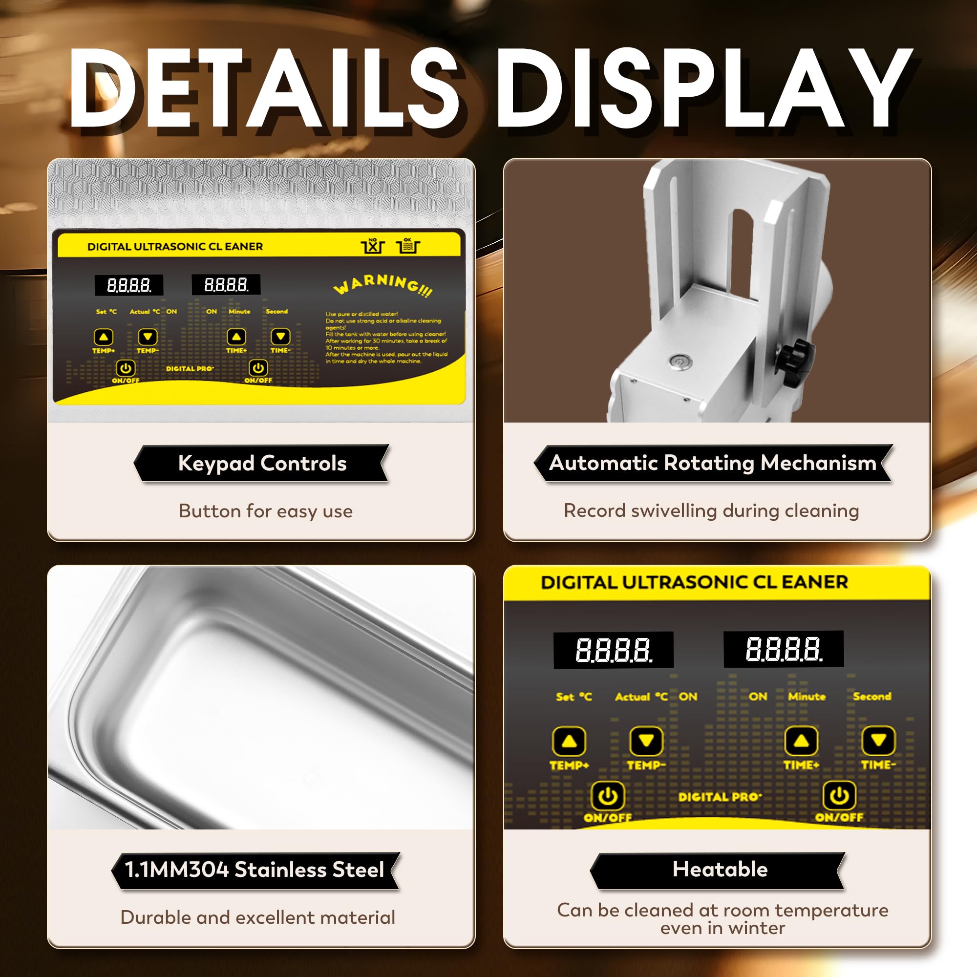 Pulitore di Dischi ad Ultrasuoni 180W 6L 0-30 Minuti Timer Digitale e Rotazione Automatica per Dischi da 7/10/12" Nessun Danno alla Superficie del Disco (Supporto di Asciugatura e Cestello inclusi)