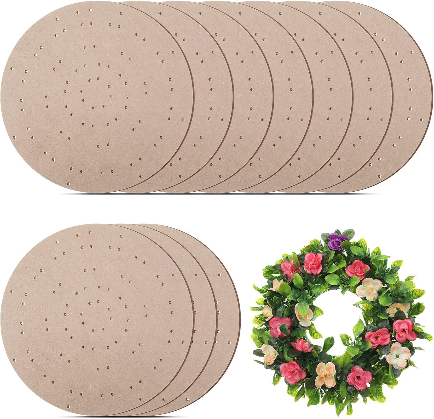 Tatuo 10 Pcs Wreath Boards with Holes 12 Inch Wood Summer Wreath Boards