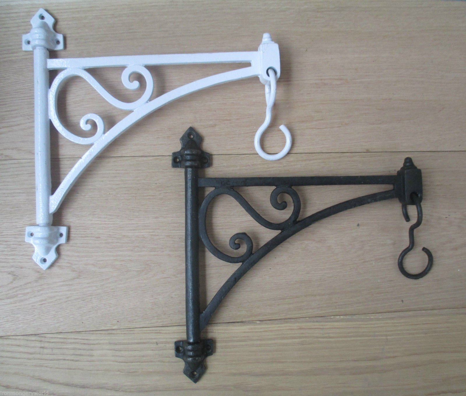 Ironmongery World Antique Iron Ironmongery World® Cast Iron Garden Hanging Basket Swivel Bracket + Hook For Plants Lantern Chime (Antique Iron)