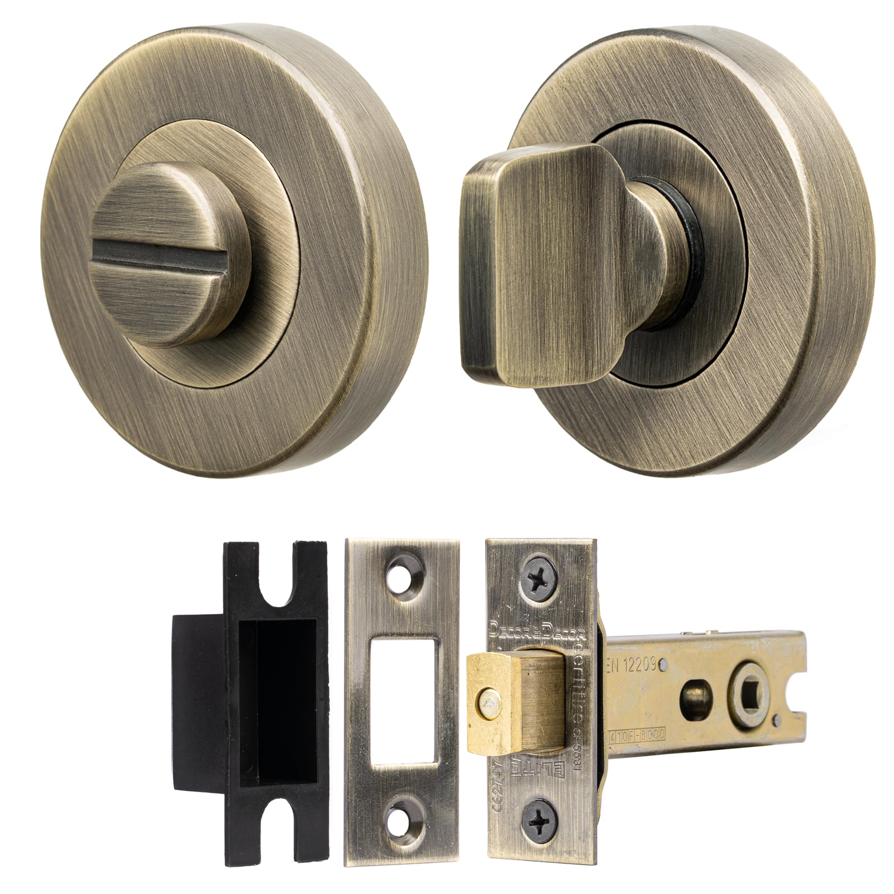 Decoranddecor Deadbolt Thumb Turn & Release Internal Bathroom Door Lock, 3 in (76 mm) Backset, Fire Rated, Antique Brass