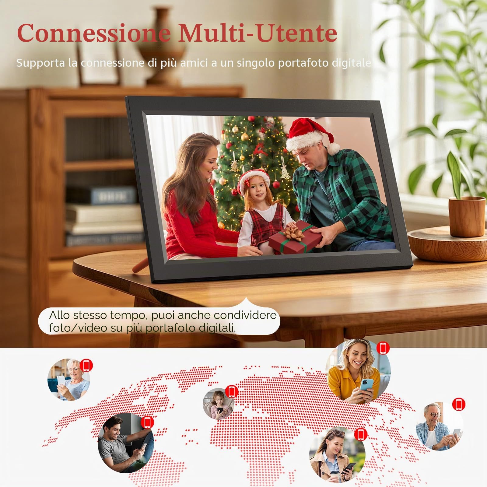 cornice Digitale WiFi 15,6 pollici, 64 GB, 1920 x 1080 FHD IPS Touchscreen, elettronica rotazione automatica, montabile a parete/tavolo