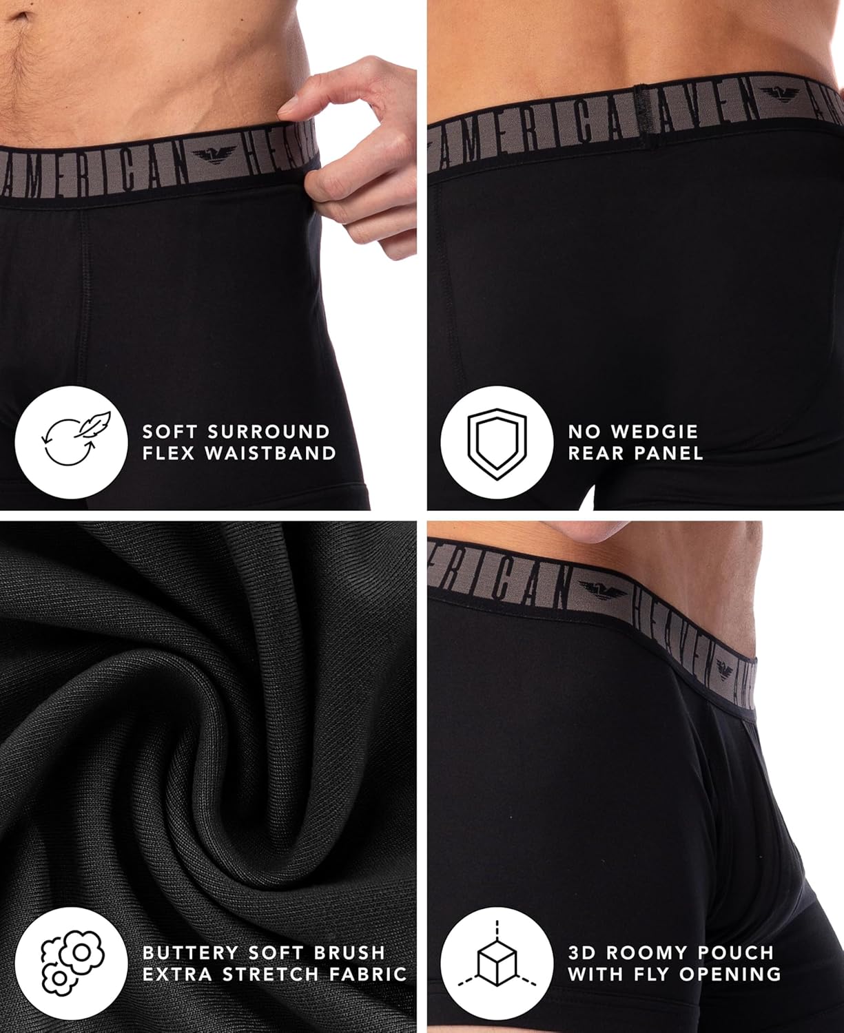 AMERICAN HEAVEN Men's Underwear Trunks 6-Pack, Stretchy Ultra Soft Fitted Boxer Brief with Fly - Image 4