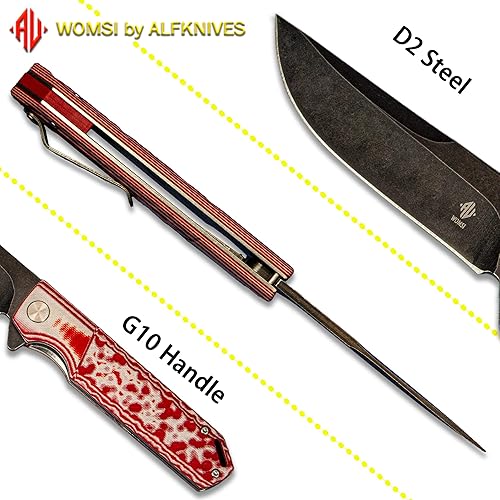 Miniatura 2 de WOMSI Cuchillo plegable, acero inoxidable 12C27N, hoja 60HRC, mango G10 sonoro y duradero, rodamiento de cerámica en el interior, para pesca de