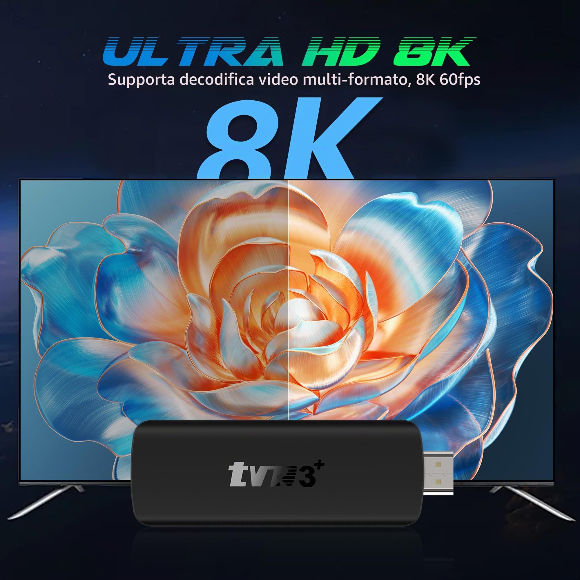 Android TV Stick 14.0,2026 2026 2 GB di memoria RK3518 Quad-Core 64bit Cortex-A53 Chipset e GPU Mali 450 MP2, Android 4K Stick Supporta 2.4G/5G WIFI dual-band Bluetooth5.4 HD2.0 USB3.0
