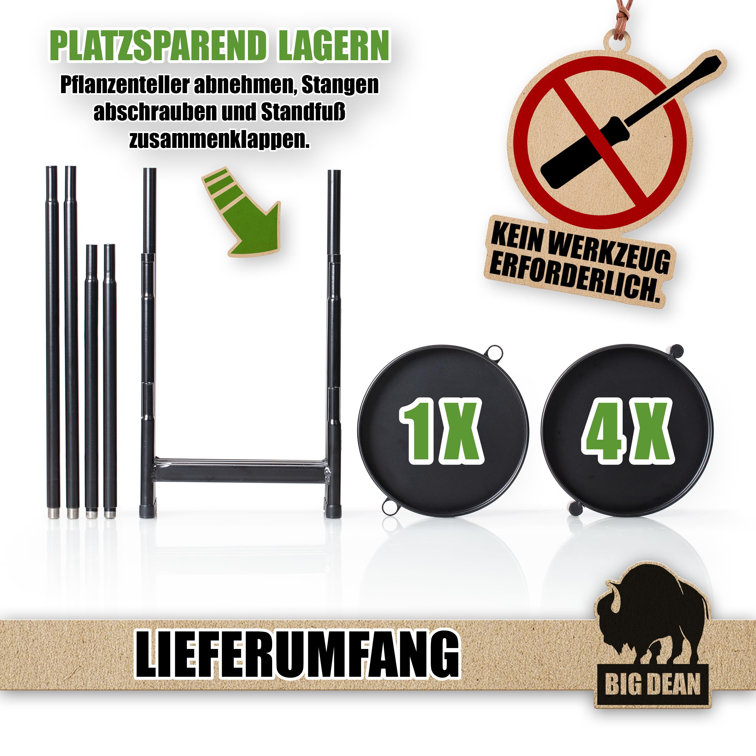 BigDean 5 Etagen Blumentreppe Blumenständer klappbarer Pflanzenständer Pflanzenregal Blumenregal Pflanzentreppe robuster Blumenständer Metall