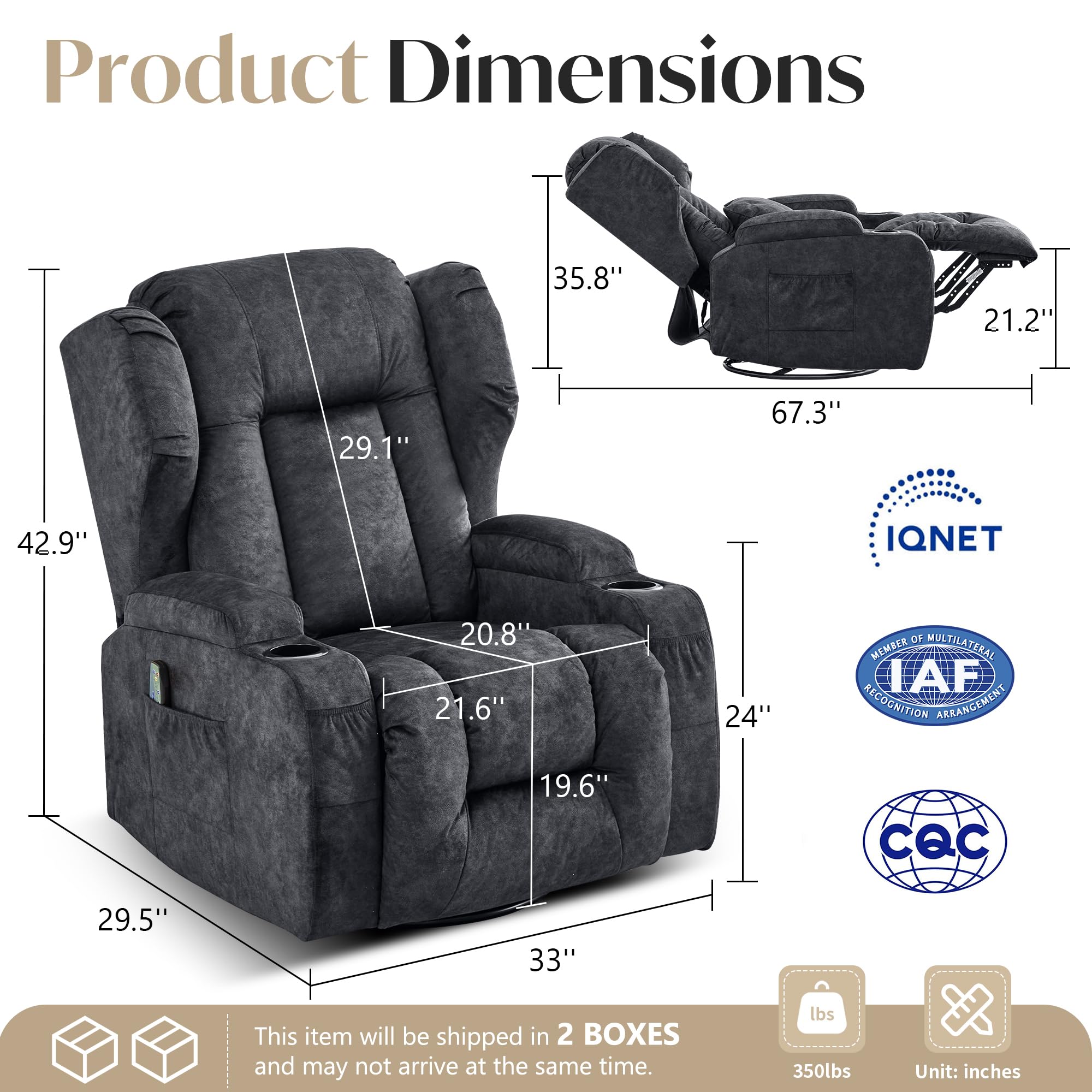 SAMERY Doppelmotor Fernsehsessel Elektrisch Verstellbar, Samt Relaxsessel mit Liegefunktion, 240° Drehbar, 30° Wippbar, Massage Heizung, USB/USB-C/LED – Kinosessel TV Sessel Sofa Chair für Wohnzimme