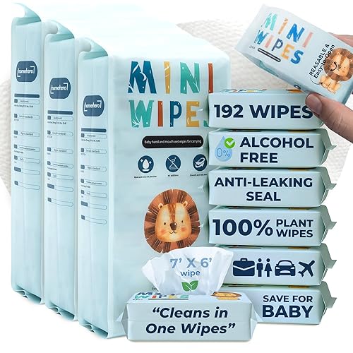 Mini toallitas húmedas  Sin alcohol y fragancia, seguras para bebés y niños  24 bolsas en total 192 toallitas (Sky Lion)