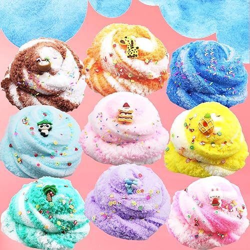 Miniatura 3 de Paquete de 9 suministros de limo en la nube, juguete para aliviar el estrés, juguete perfumado para bricolaje, masilla de lodo, regalos para niñas y