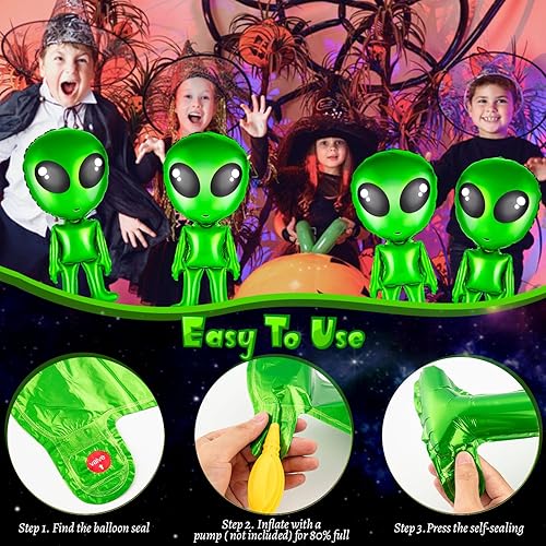 Miniatura 3 de 16 globos de alienígena verdes de Halloween de 32 pulgadas, inflables, divertidos, inflables, alienígenas para Halloween, Navidad, cumpleaños,