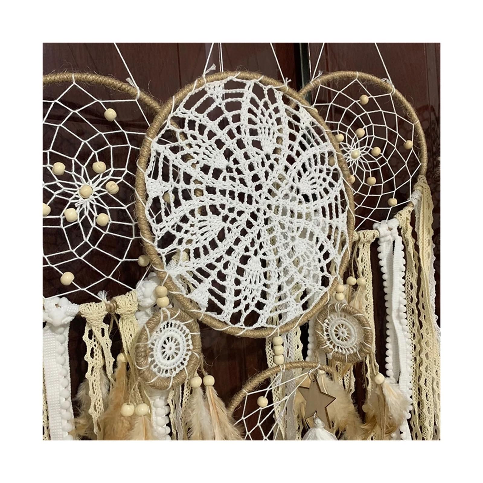 5 unids/Set atrapasueños Plumas Hecho a Mano hogar Sala de Estar Dormitorio decoración Colgante Pared (sin luz ni Palo Madera) para Expositor(White)