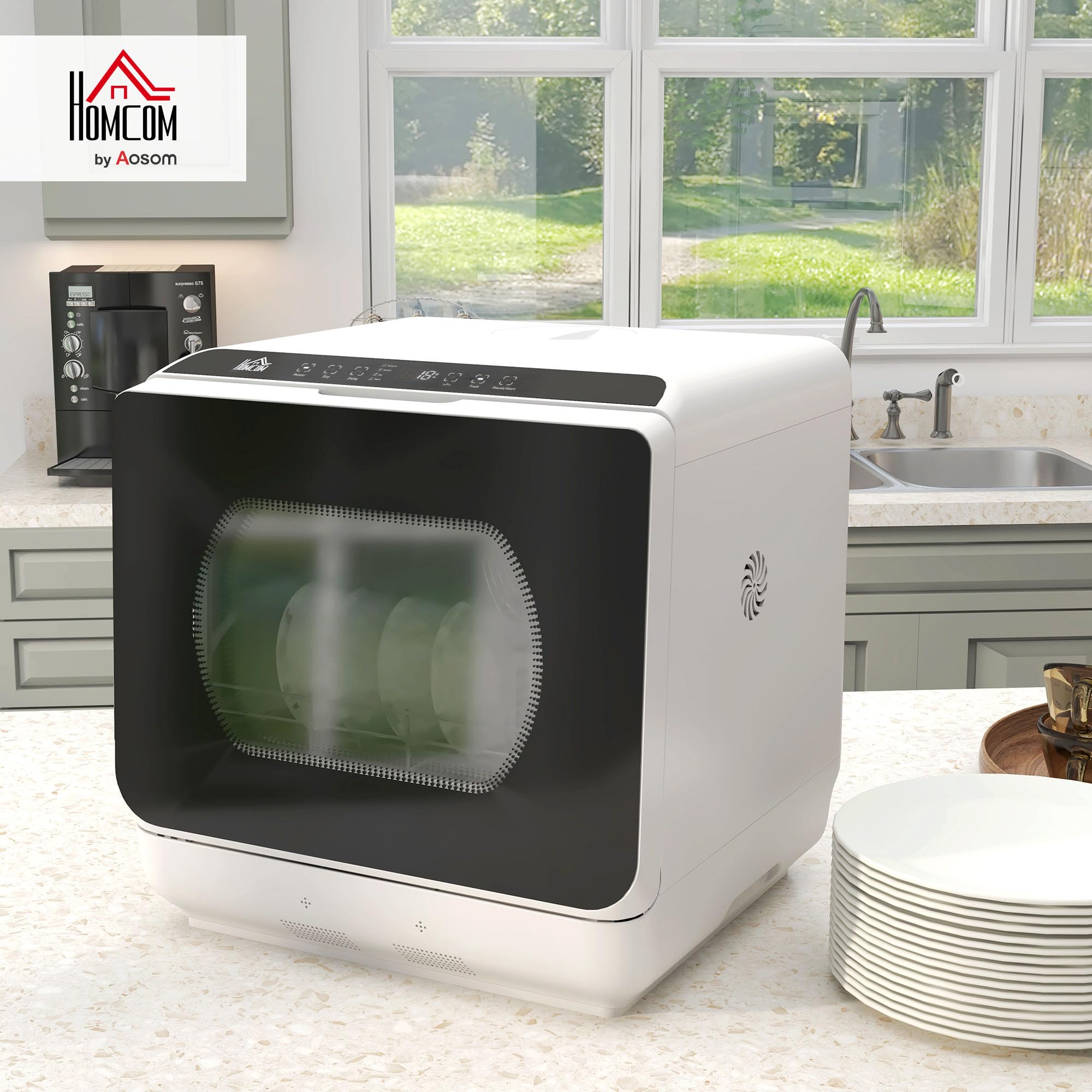 HOMCOM Mini lave-vaisselle 4 couverts, table 5 programmes, double alimentation eau, réservoir 6L, commande tactile, noir