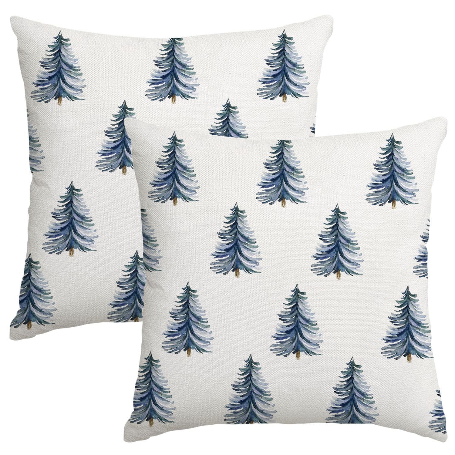 Miaikoe Christmas Cushion Covers 55x55cm Set of 2 Decorative Xmas Tree Blue Throw Pillow Covers Cushion Cases for Winter Holiday Decoration Coach Sofa Living Room