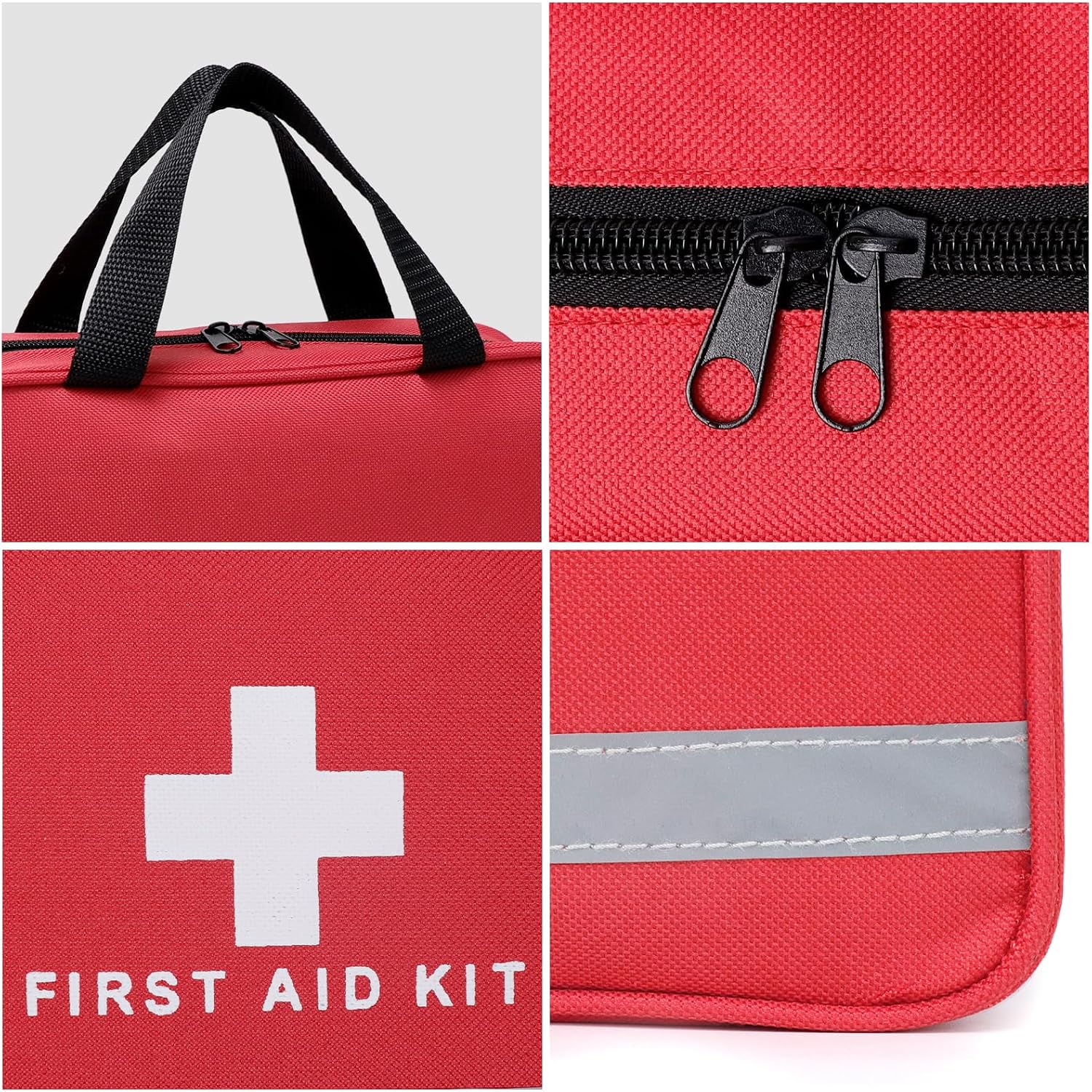 Faylapa Red Empty First Aid Kit Bag, 9.8x7.1x3.1 Inches Travel First Aid Bag Storage Compact Survival Pouch for Emergency at Home, Office, Car, Outdoors, Boat, Camping, Hiking