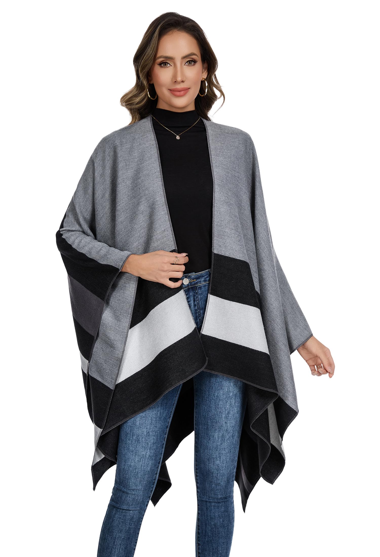 colornival Elegante Mantella da Donna con Fronte Aperto Poncho Morbido, Adatto per Primavera, Autunno e Inverno