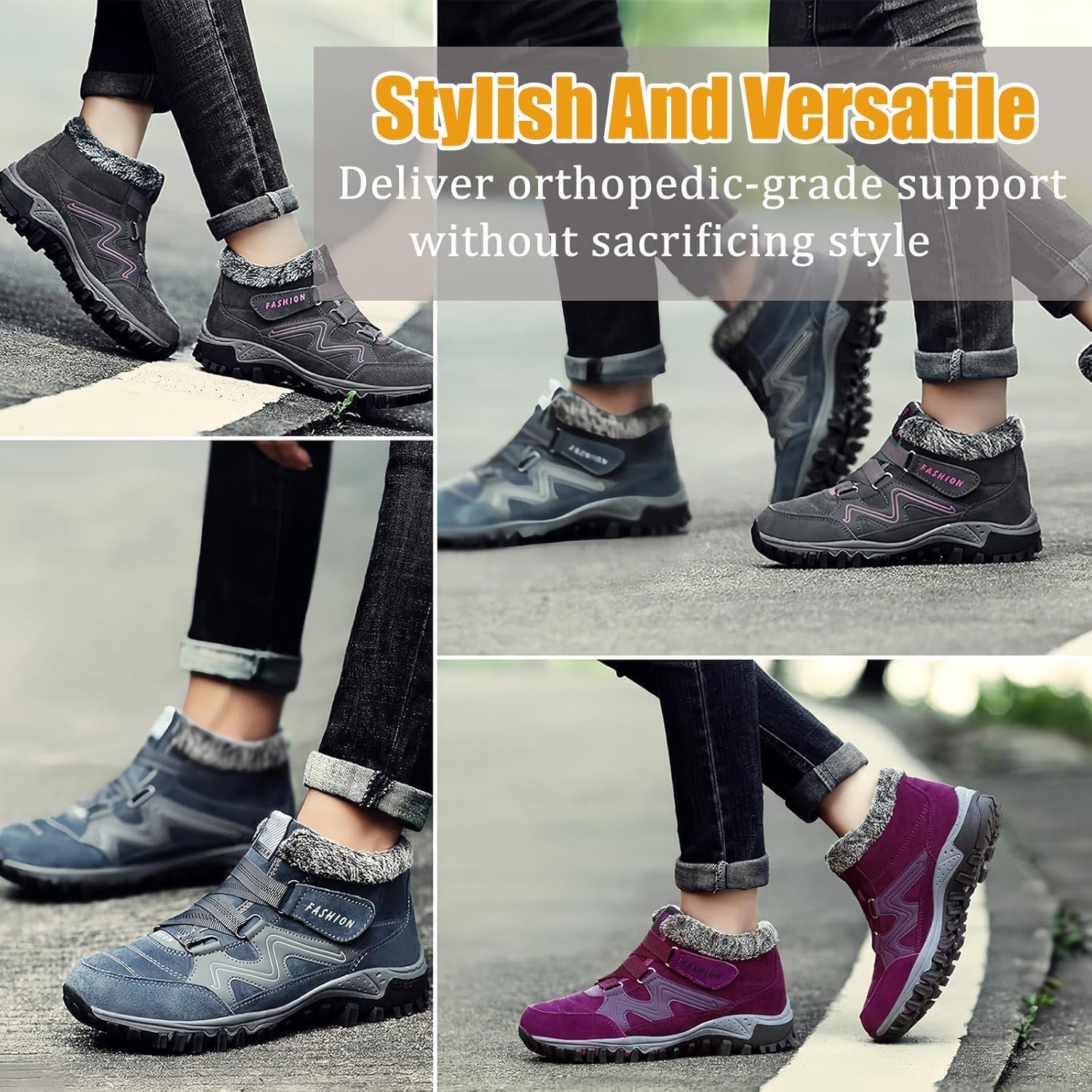 kuker Winter Warm Shoes, Womens Outdoor Non-Slip Warm Orthopedic Boots, Thickened Plush Comfort Orthopedic Boots, for Men & Women