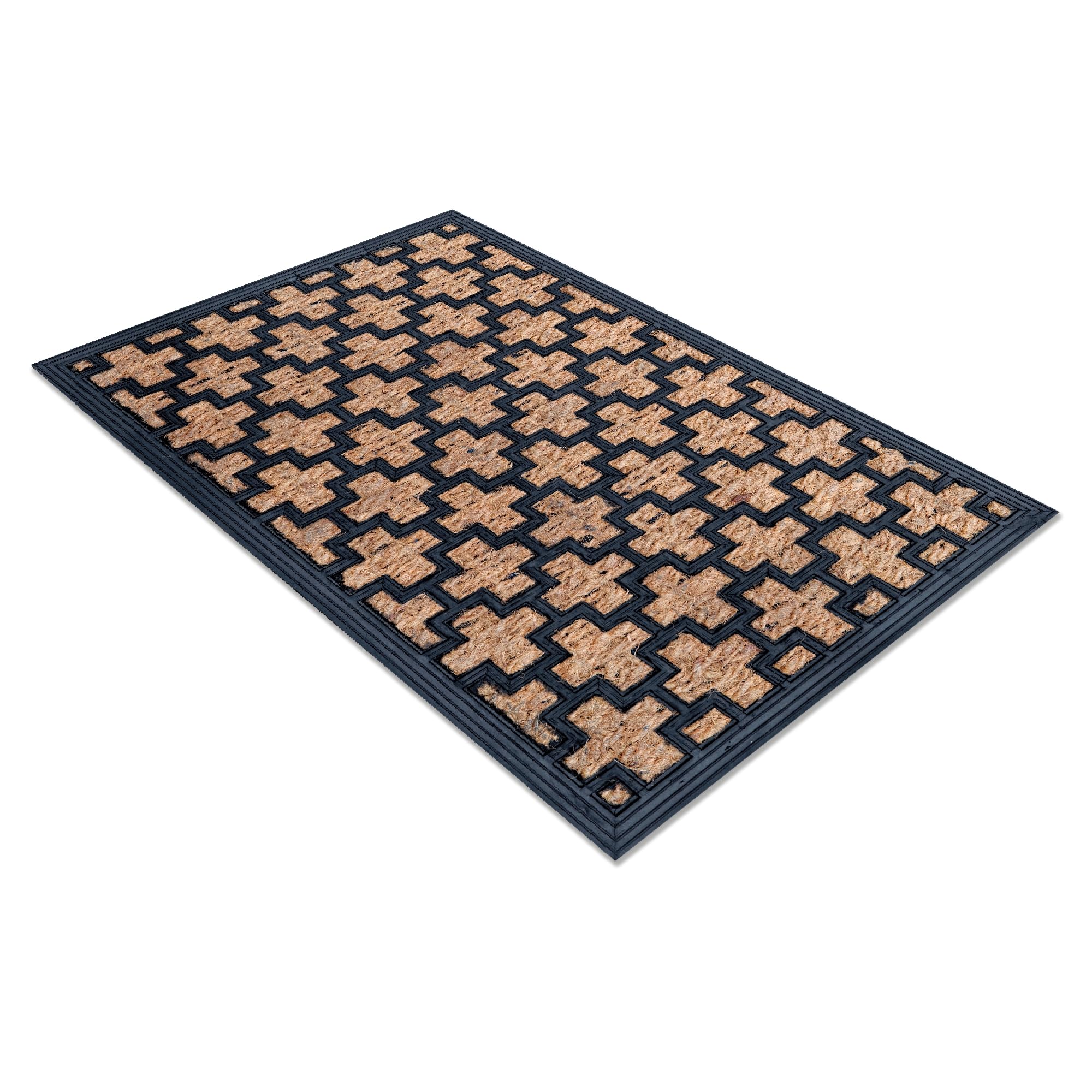 Comart - Zerbino Capitol - 40x60 cm - Zerbino in Cocco con Disegni in Gomma - Tappeto per Ingresso Esterno e Interno - Fondo Antiscivolo Gommato - Facile da Pulire - Rettangolare - Design Cross