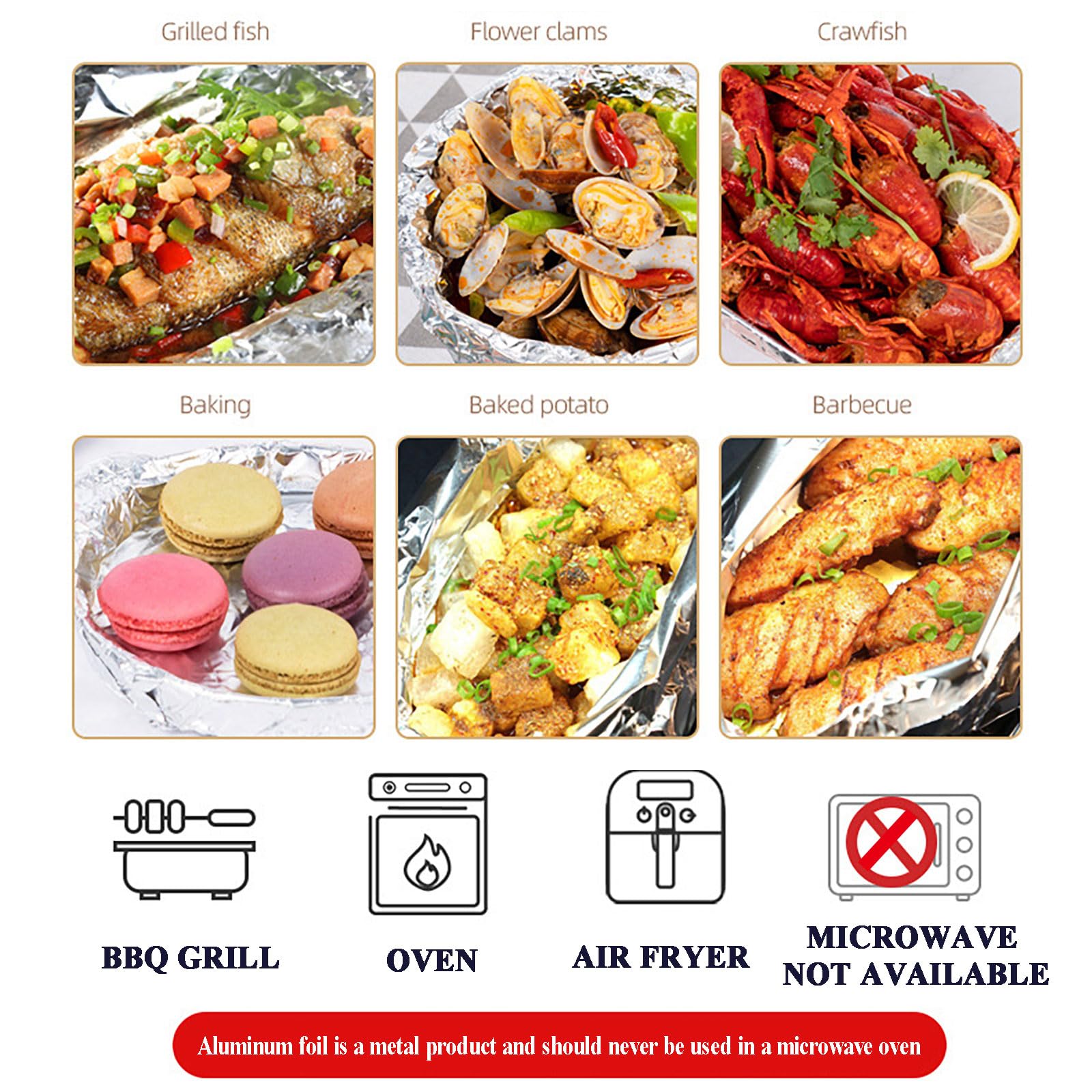200 Hojas de Papel Aluminio Resistente a Altas Temperaturas, Grueso y Resistente para Cocinar – para Envolver Sándwiches, Perritos Calientes y Alimentos, para Horno(Size:45*45CM,Color:Silver - 18μm)