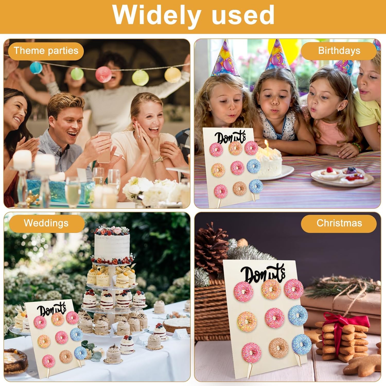 9-otworowy stojak na pączki, uchwyt na pączki, drewniany pączek ścienny wielokrotnego użytku, drewniany stojak na pączki na wesele, urodziny, baby shower