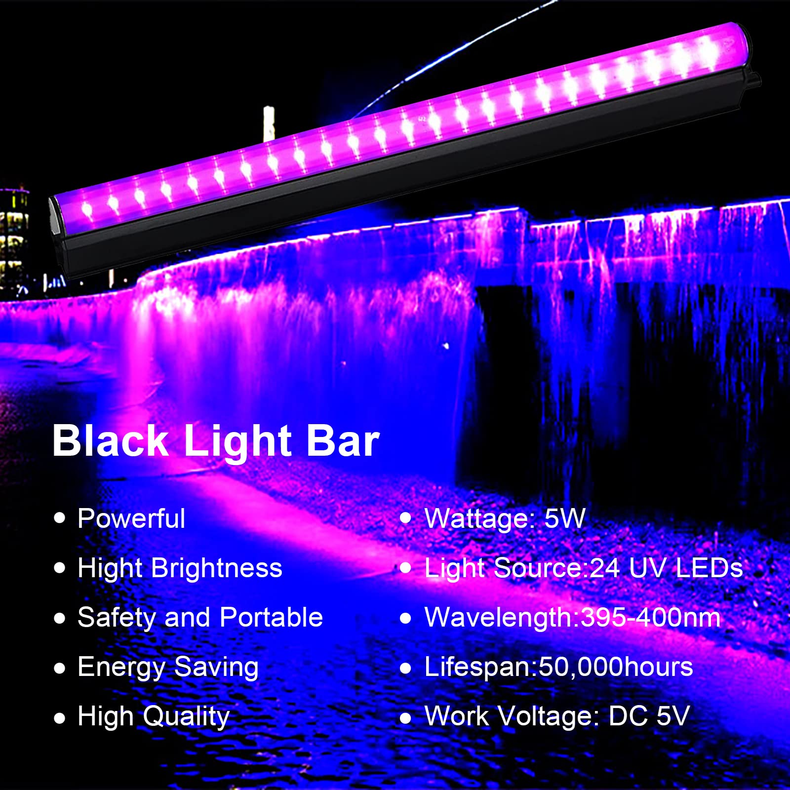 Eleganted Czarne światło, 2 sztuki, 5 W, USB UV, 395 nm, czarne światło, efekt świetlny, oświetlenie sceniczne z przełącznikiem, na Halloween, do klubu, na imprezę, dyskotekę