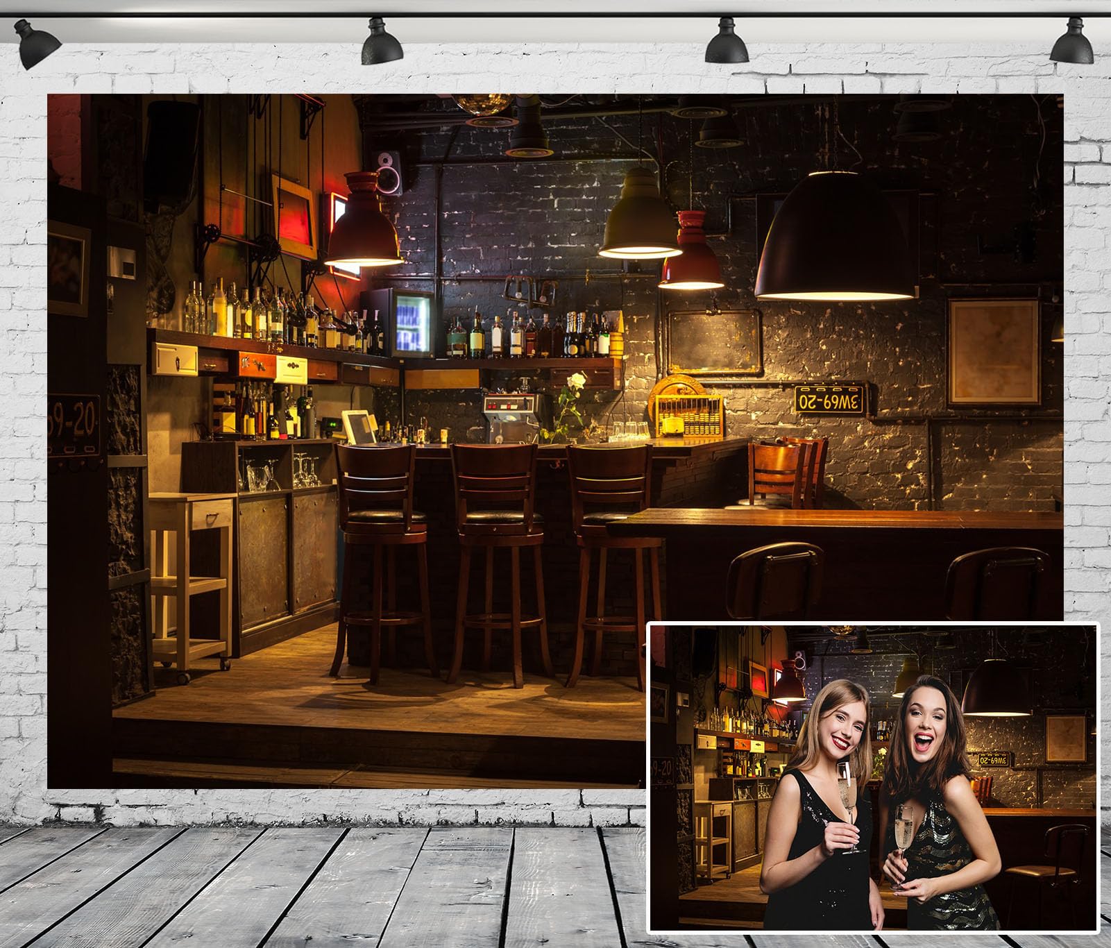 Loccor 7x5ft Night Bar Fabric Backdrop Modern Speakeasy Wine Glasses Pub Photography Background for Evening Celebration Party Gangsta Film Party