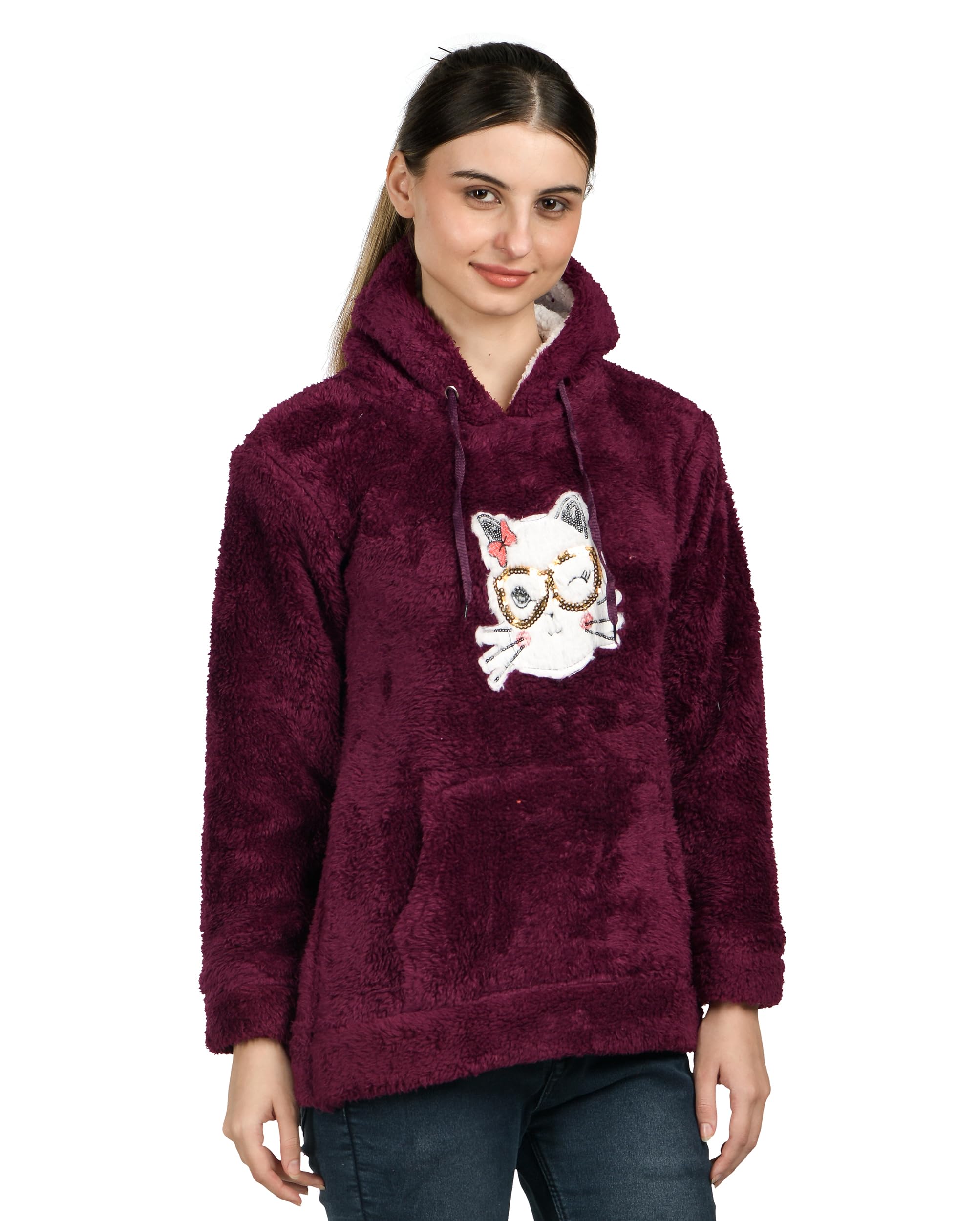 Lady Willington Women Woolen Sweatshirt Fur Hoodie Solid Heavy Rainbow Fabric Winter Wear Pure Wool Sweater for Women Fully Warm Cardigan Free Sizes-image-29