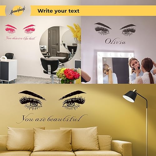 Miniatura 3 de Calcomanía de pared de pestañas - Pestañas - Cejas - Chica hermosa - Salón de belleza - Texto personalizado - Cejas - Calcomanía adhesiva - Cita de