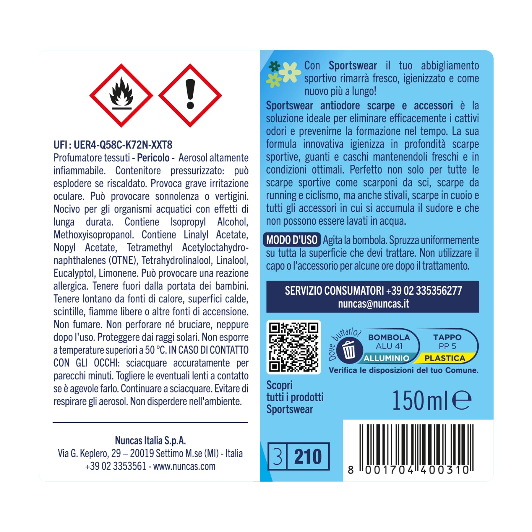 Nuncas Sportswear - Spray Refrescante para Zapatos - 150 ml