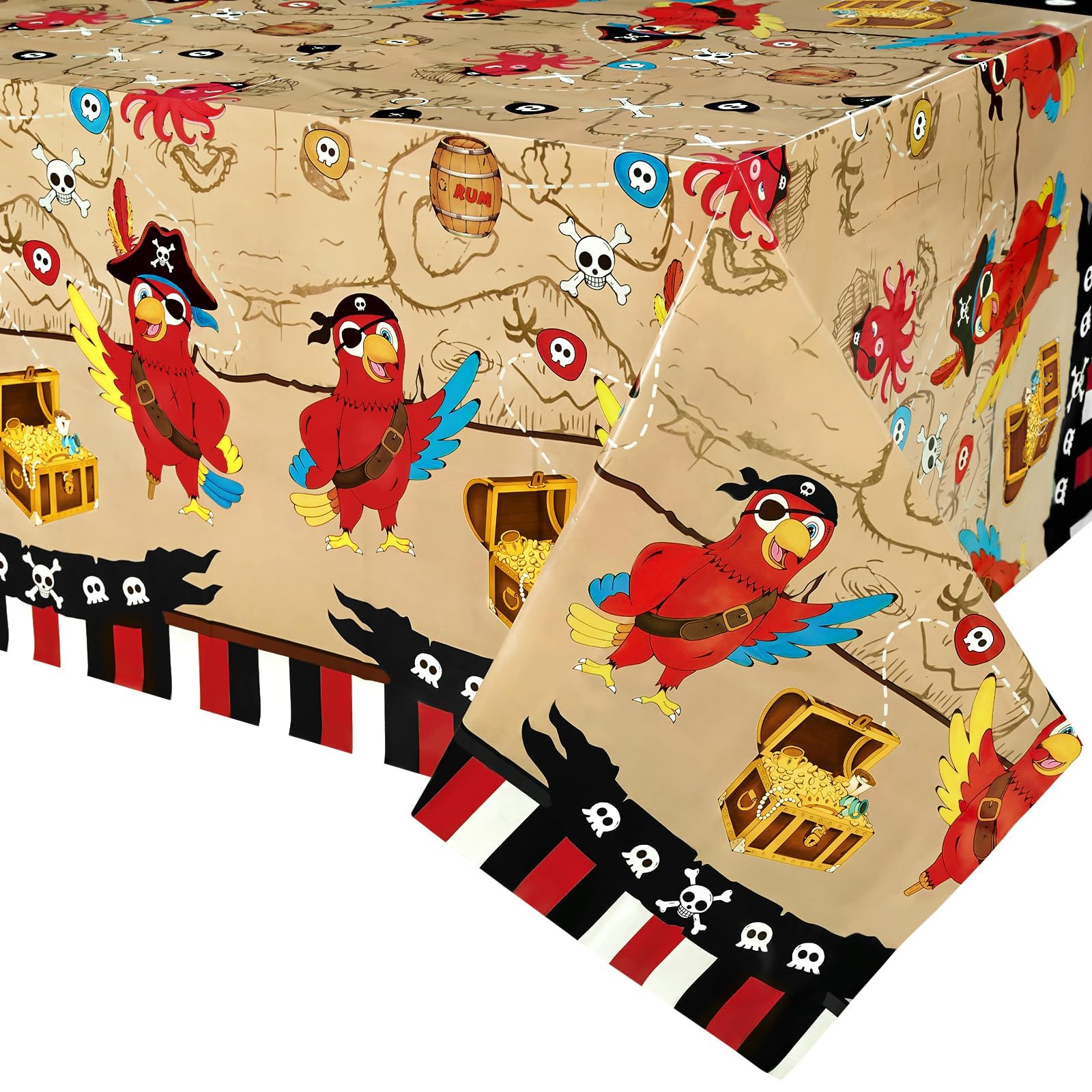 WERNNSAI Pirate Party Tablecloth - 1 PC Pirate Table Cover Rectangular Treasure Map Table Cloth for Kids Boys Parrot Nautical Birthday Party Decoration Supplies 108' × 54''