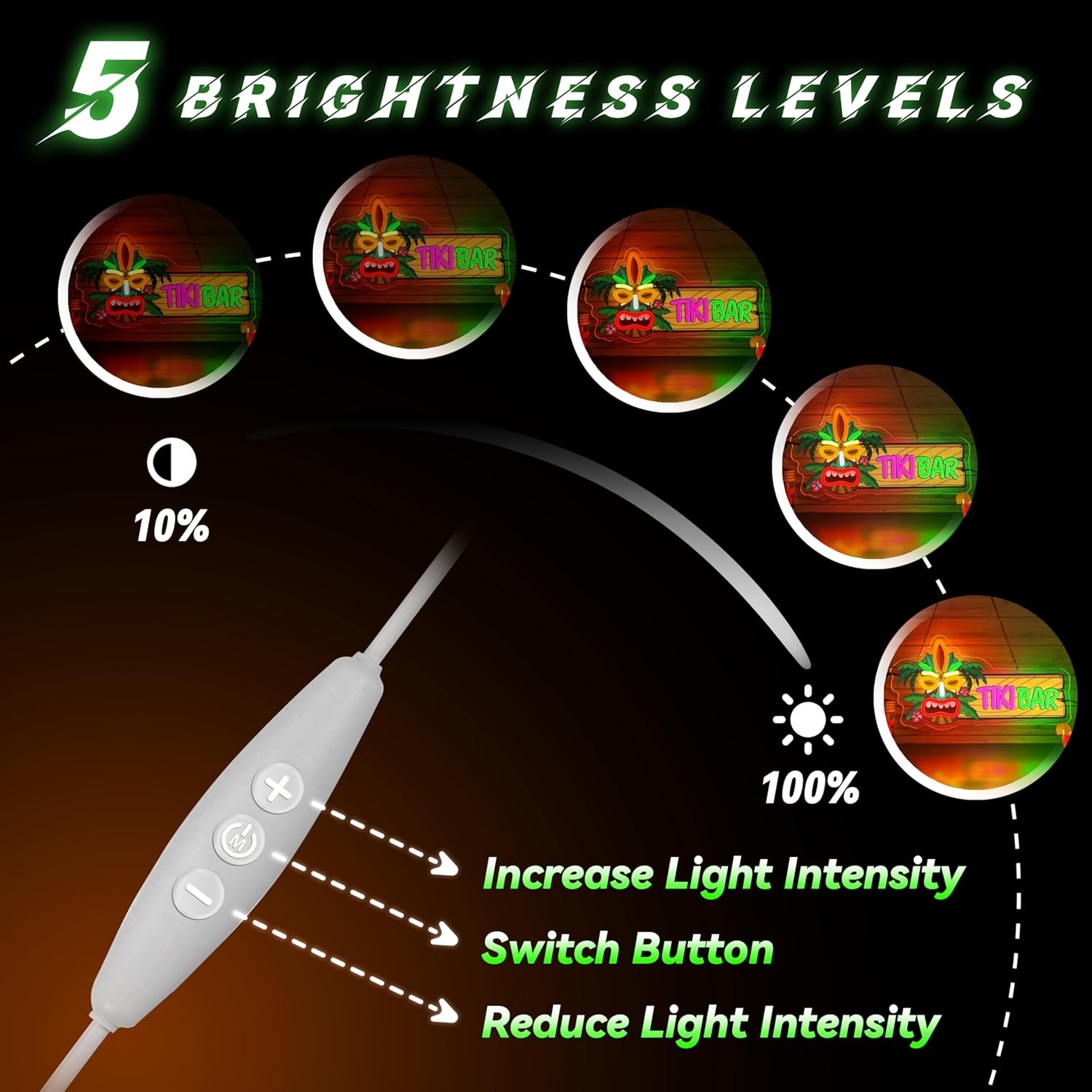 Tiki Bar Neon Sign Dimmabel Tiki Bar Neon Light for Aloha Hawaii Tropical Birthday USB Powered Led Light Sign for Man Cave Decor Hawaiian Luau Party Decoration - Image 3