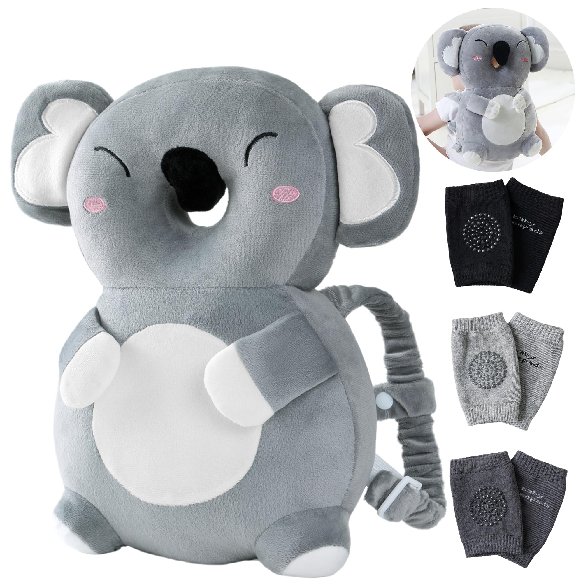 Feidoog Baby Head Protector Cushion Backpack with 3 Knee Pads for Walking & Crawling,Koala