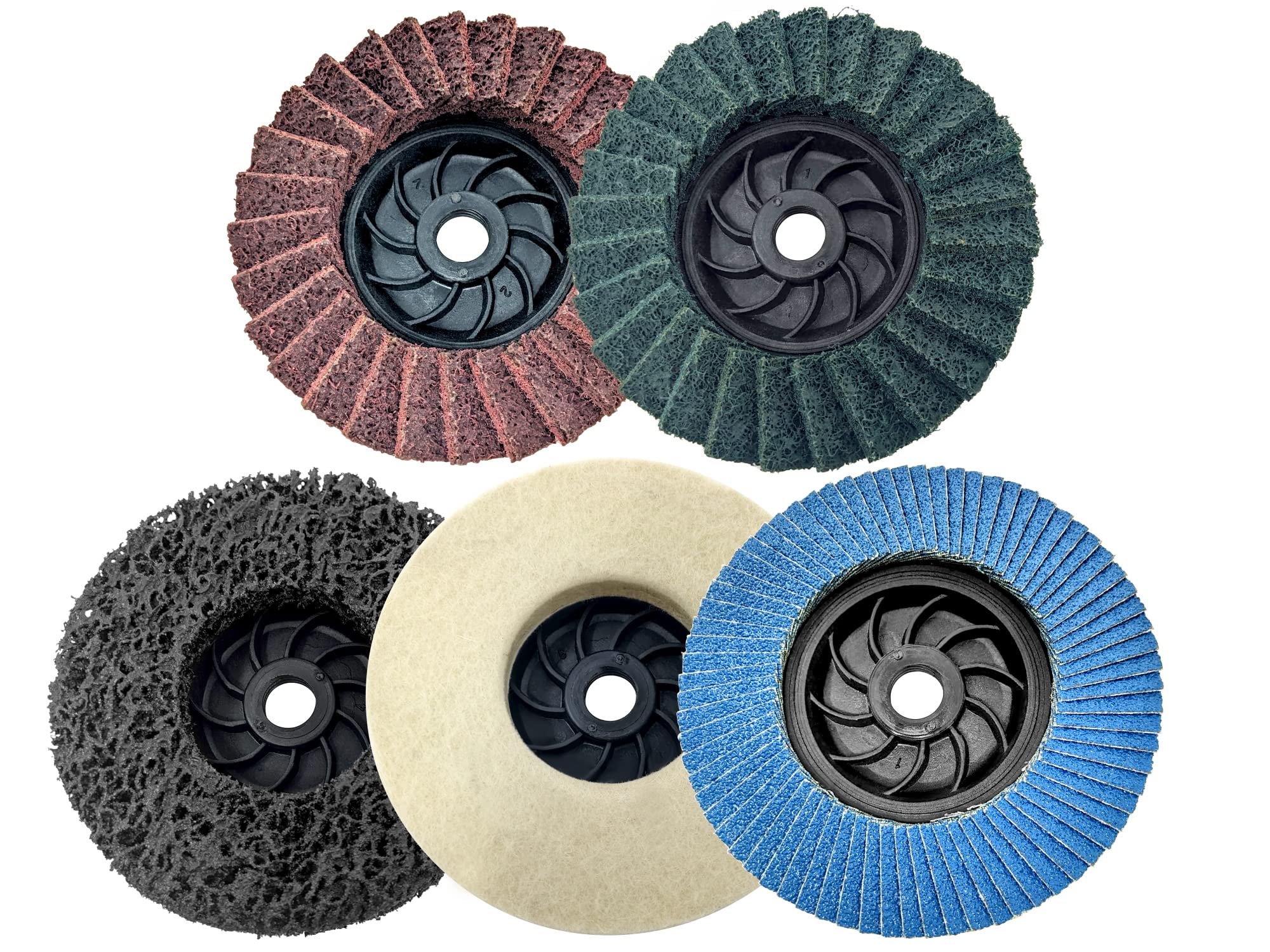 LINE10 Tools 5pc Flap Discs Angle Grinder Variety Pack with 5/8-11 Threaded Arbor for Stripping, Surface Prep, Buffing, and Polishing