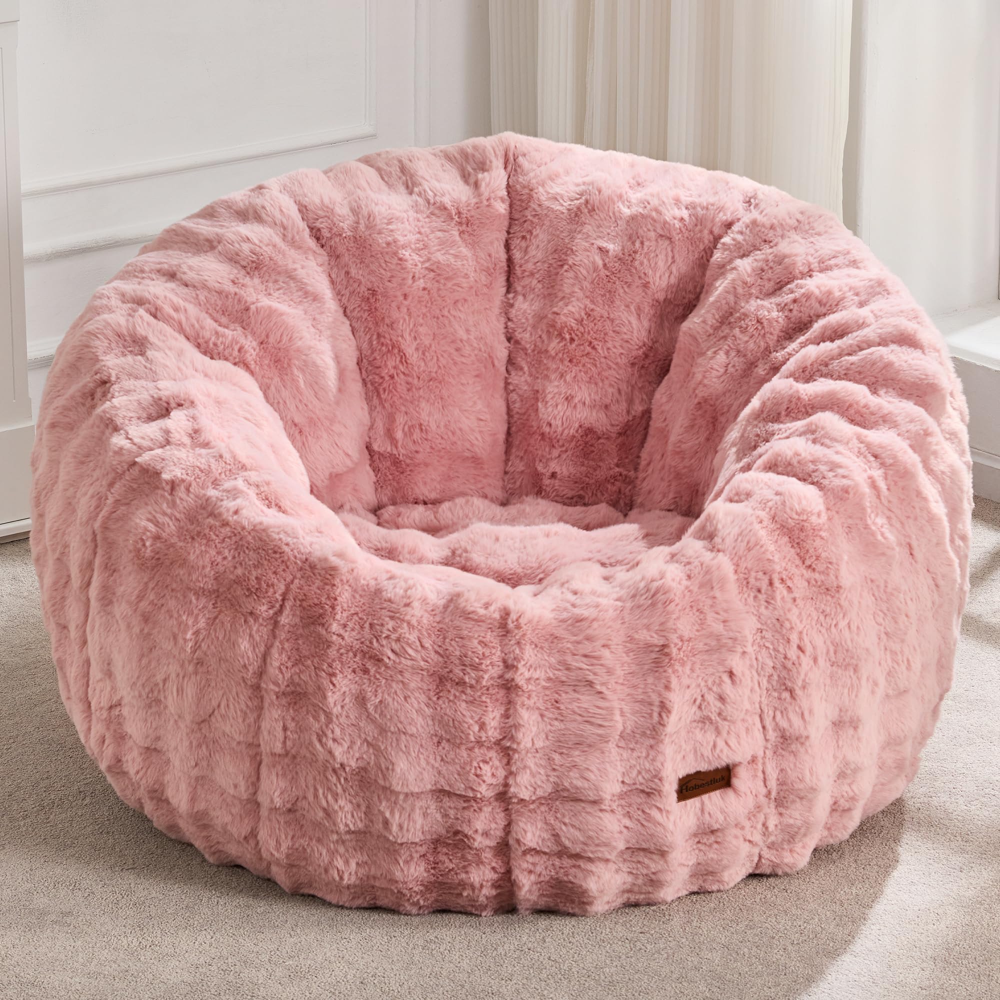 Hobestluk Bean Bag Chairs Large Bean Bag Couch for Adults Stuffed Lazy Sofa Chair Comfy Floor Chair with Spacious Design for Reading, Gaming or Relaxing (Peach Pink)