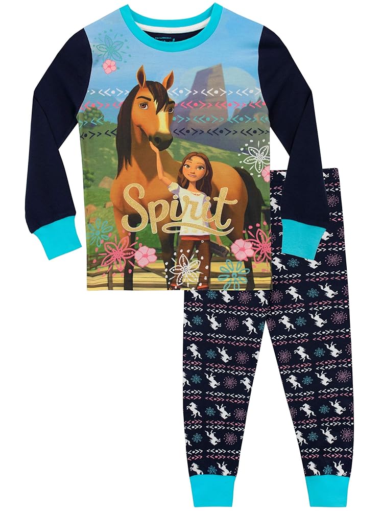 DreamWorks Pigiama a Maniche Lunghe per Ragazze Spirit Riding Free  Vestibilitta Stretta Blu 8-9 Anni : Amazon.it: Moda