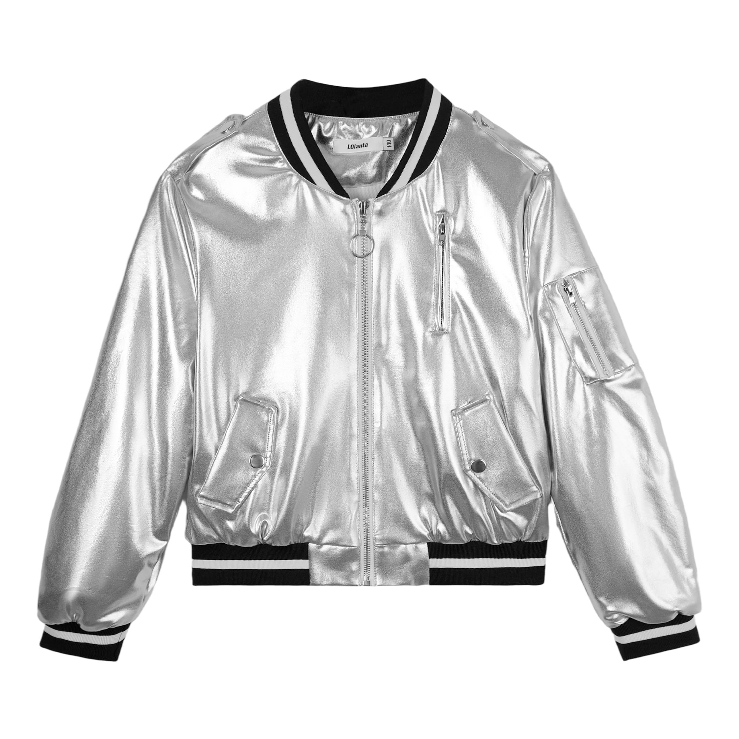 LOLANTA Giacca Bomber Metallizzata per Bambina, Leggera con Cerniera e Tasche per Carnevale e Feste 4-12 Anni
