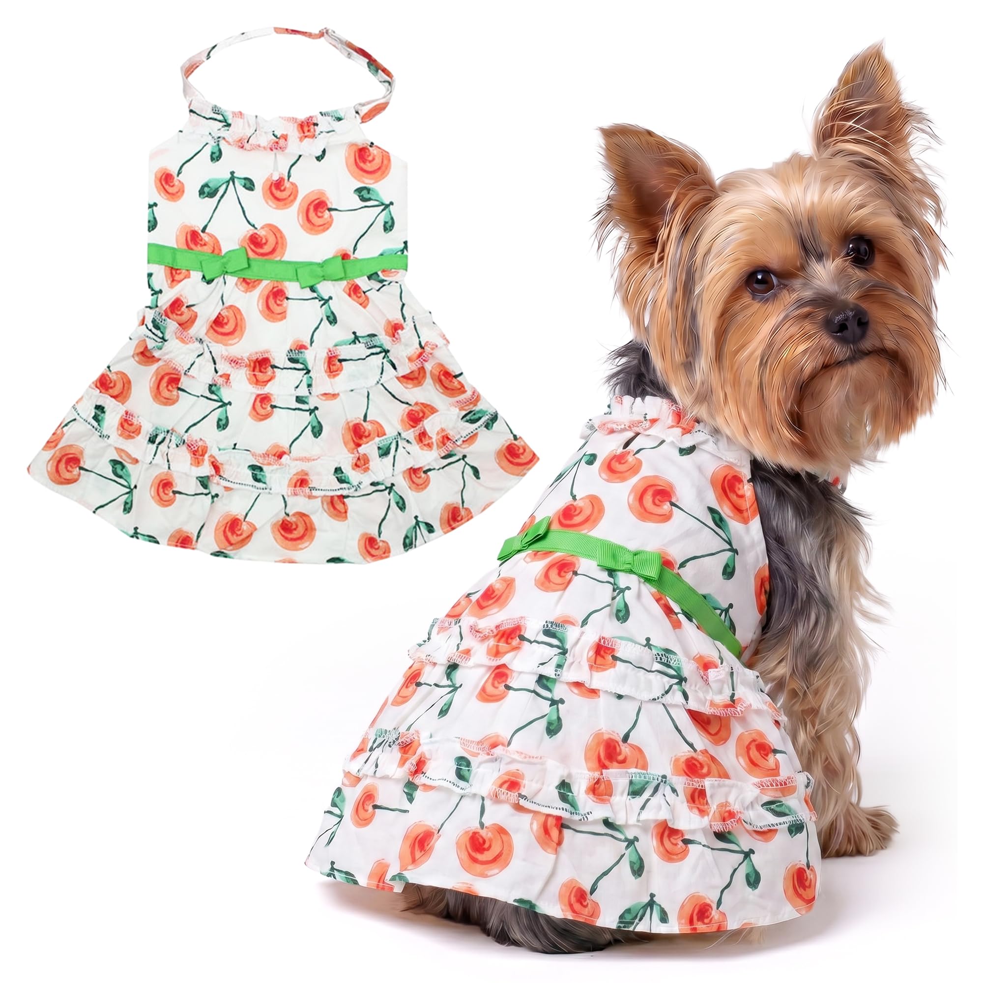 Parisian Pet Floral Dog Dress - Summer Cotton Clothes for Small Dogs Girl - Red Poppies Pet Dress - Stylish Boho Dog Beach Outfit - Adjustable Puppy Clothes - Lightweight Dresses for Dogs โ image 1