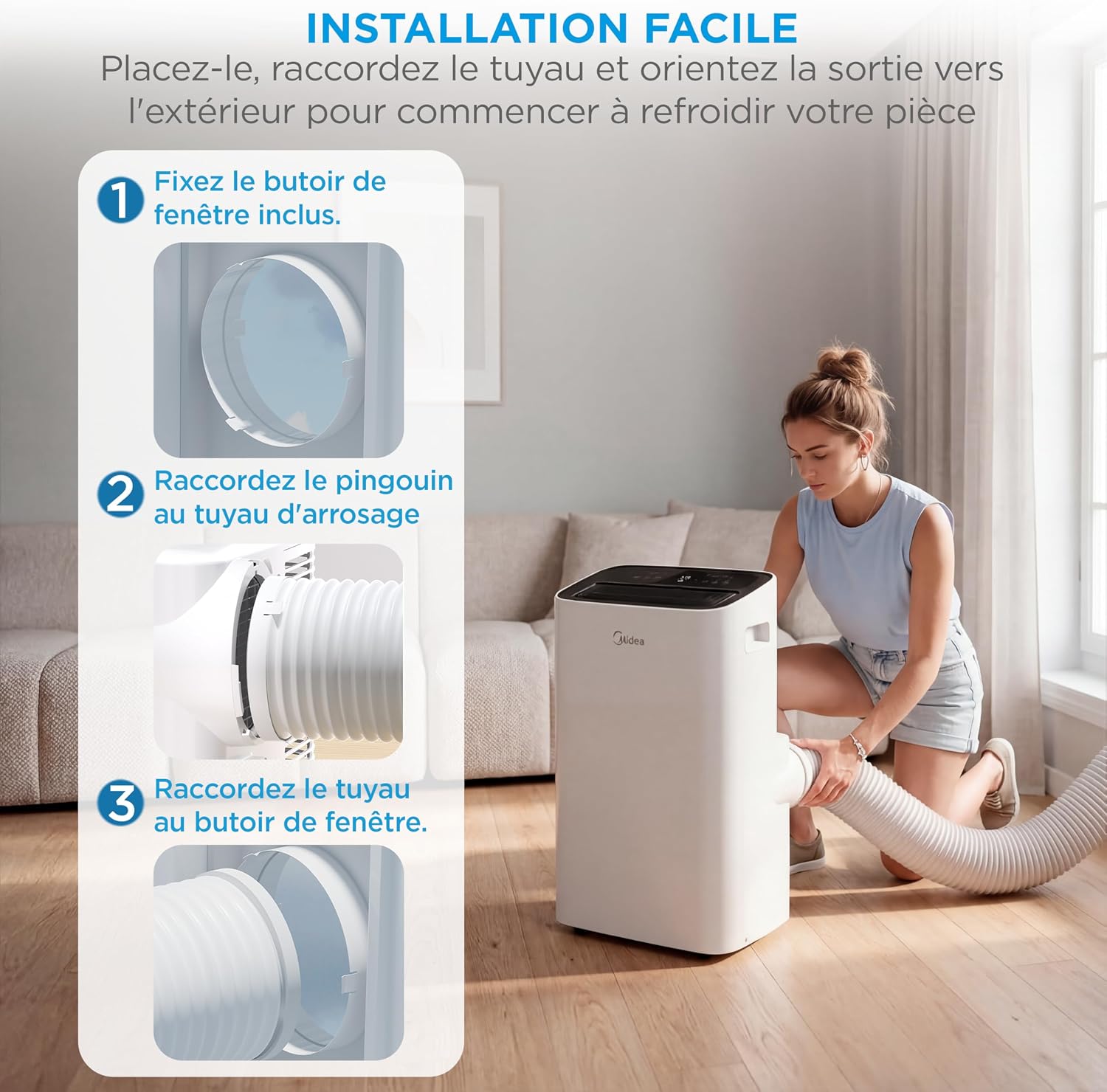 MIDEA Climatiseur Mobile Silencieux 12000 BTU avec Évacuation | 4 en 1: Climatisation, Ventilation, Déshumidification, Sleep | Clim Portable avec Contrôle App & Télécommande | Kit de Fenêtre Inclus — vue 8