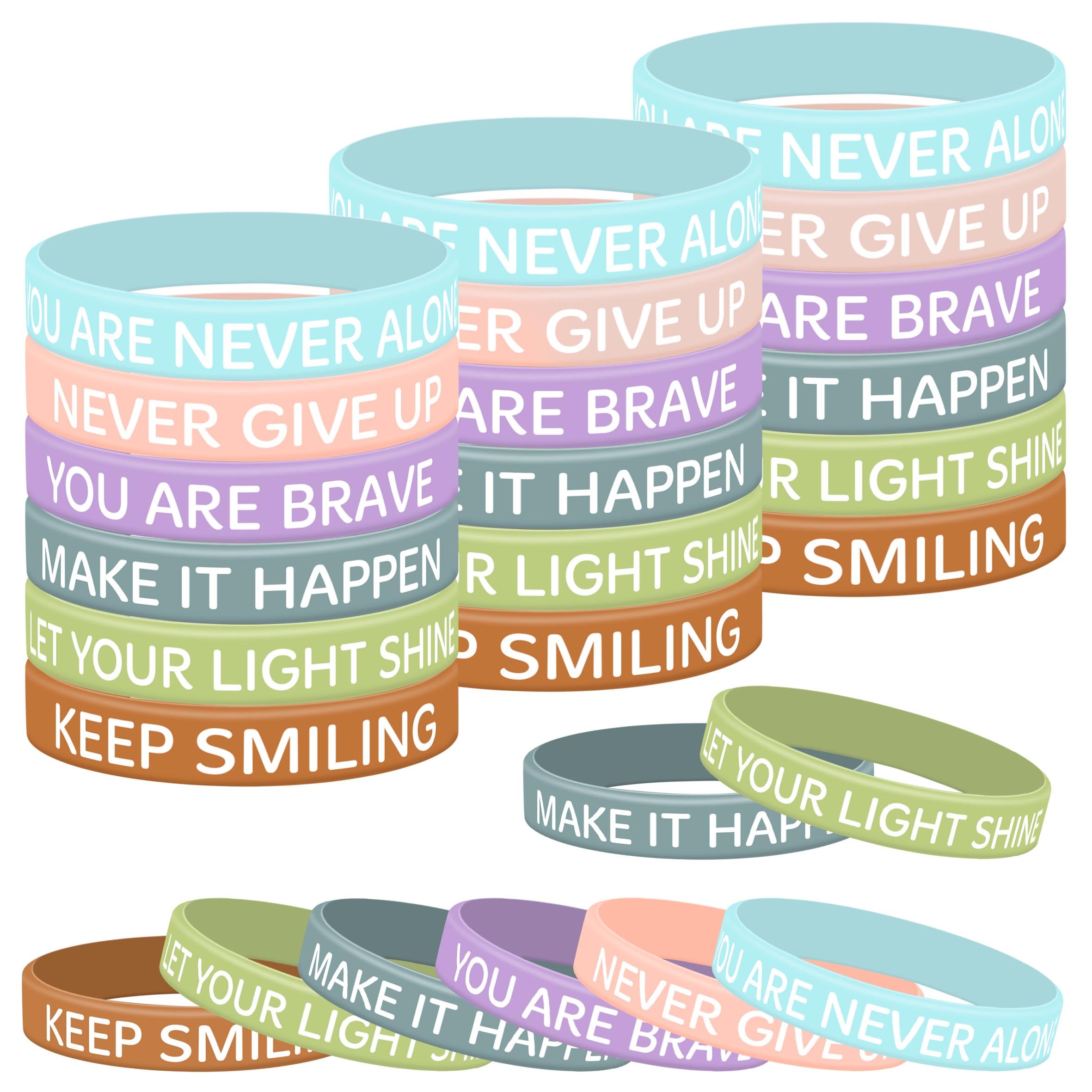 Lesnala 48 Pcs Inspirational rubber bracelets Inspirational silicone wristbands Motivational quote rubber wristbands Affirmation bracelets for Women