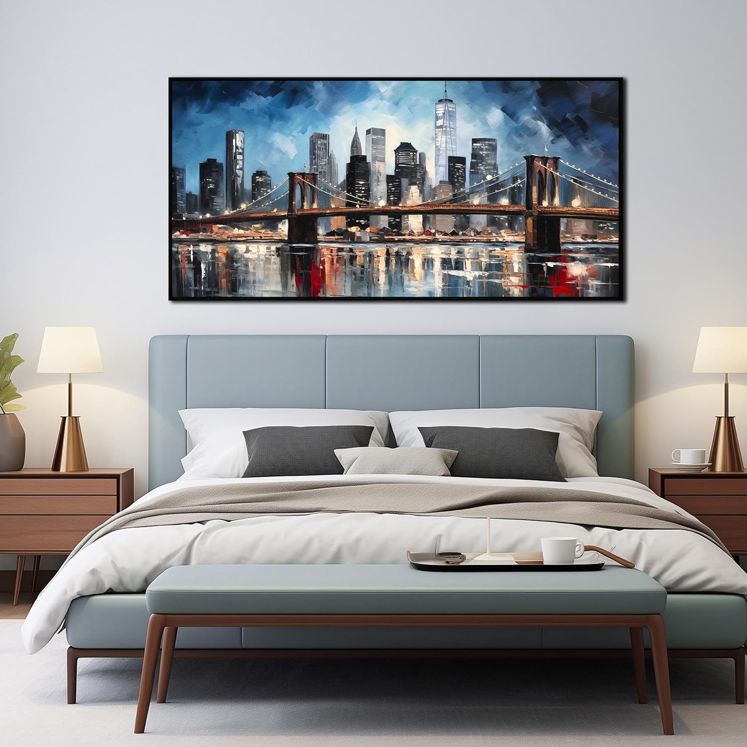 Brooklyn Bridge Wall Art for Living Room Modern City Canvas Wall Art for Office Large Picture Frames for Wall 29 x 59 Inch